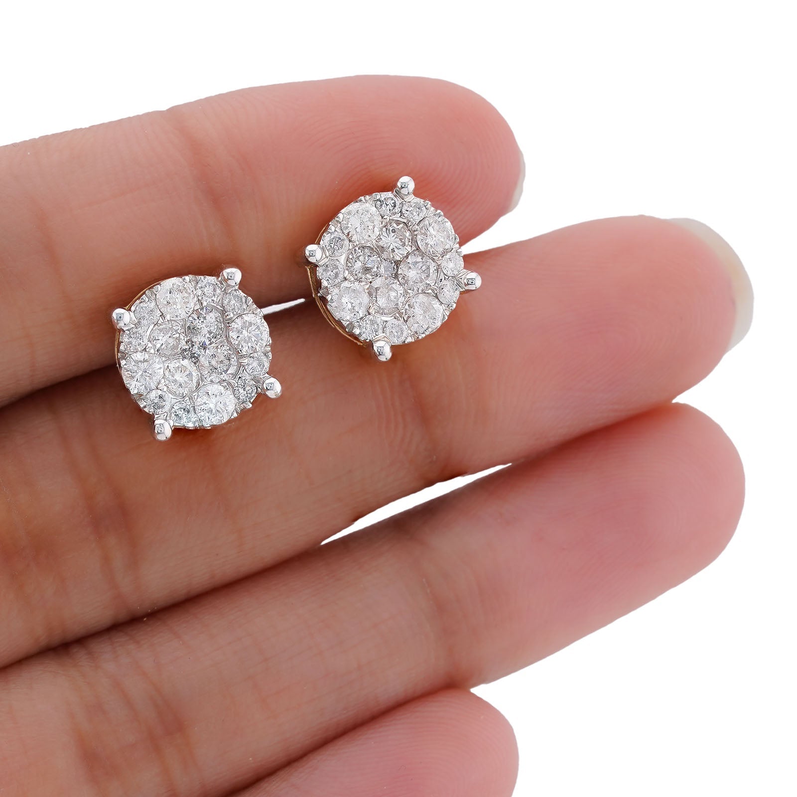 10K Yelow Gold 1.52CT Natural Diamond 4-Diamond Centre Halo Natural Diamond Men Women Earrings - Elite Jewelers-Earrings