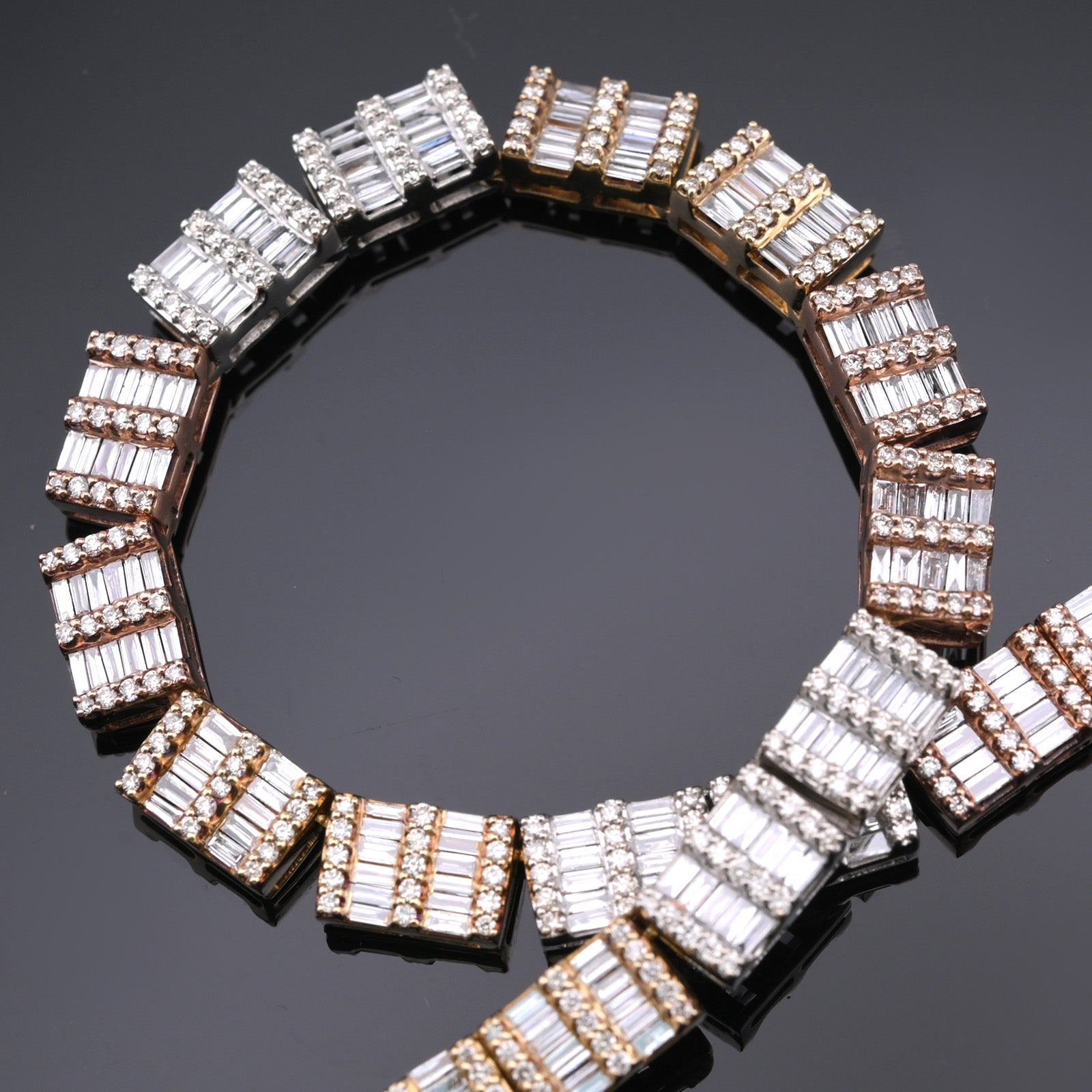 10KT Gold Tri - Color 18 CTW Natural Diamond Baguette Chain 23" Necklace - Elite Jewelers - Necklaces & Chains