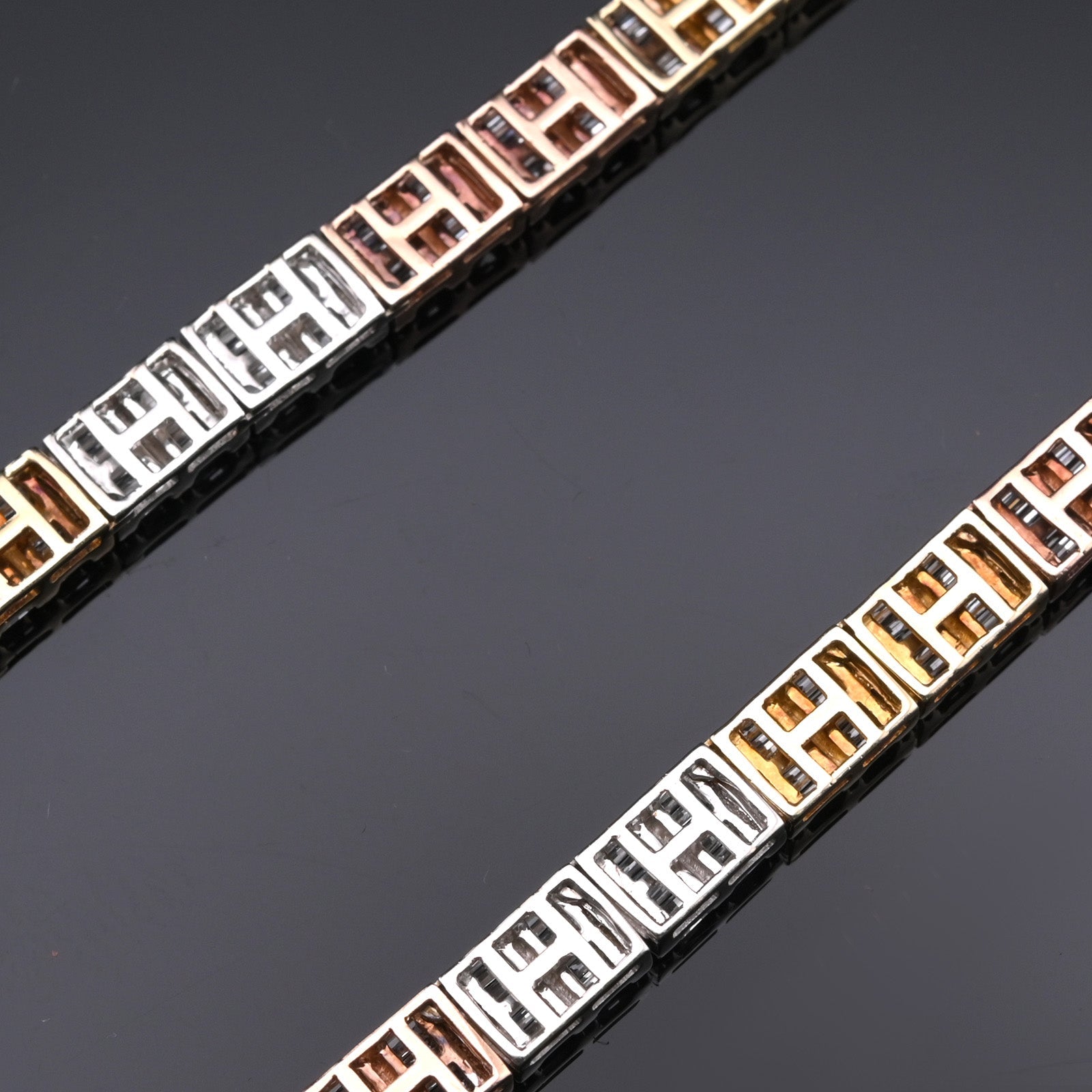 10KT Gold Tri - Color 18 CTW Natural Diamond Baguette Chain 23" Necklace - Elite Jewelers - Necklaces & Chains