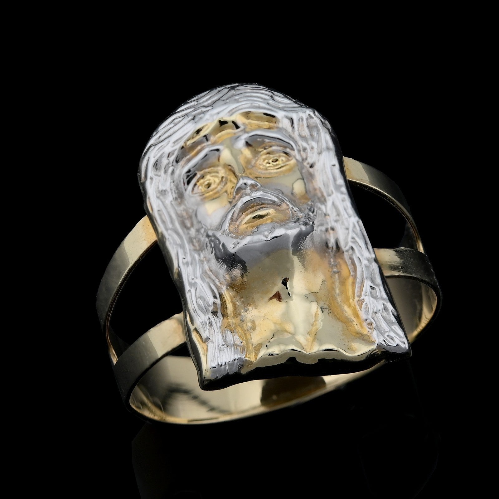10kt Pure Solid Yellow Gold Jesus Head Ring Men Women 2 Tone Religious Ring 2.6g - Elite Jewelers - Rings