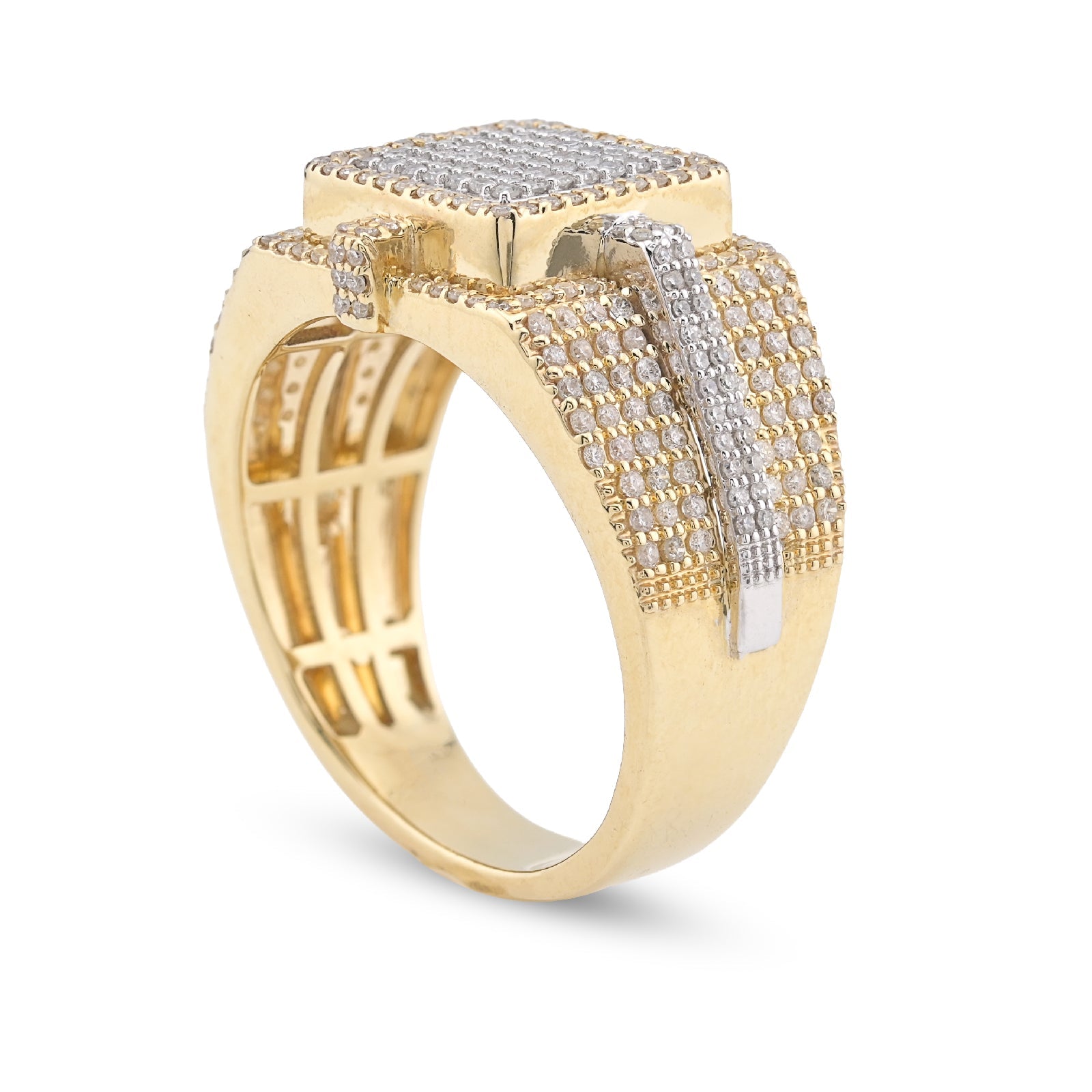 10KT Yellow Gold 1.05CT Natural Diamond Square Shape 2 Tone Men Ring - Elite Jewelers - Rings
