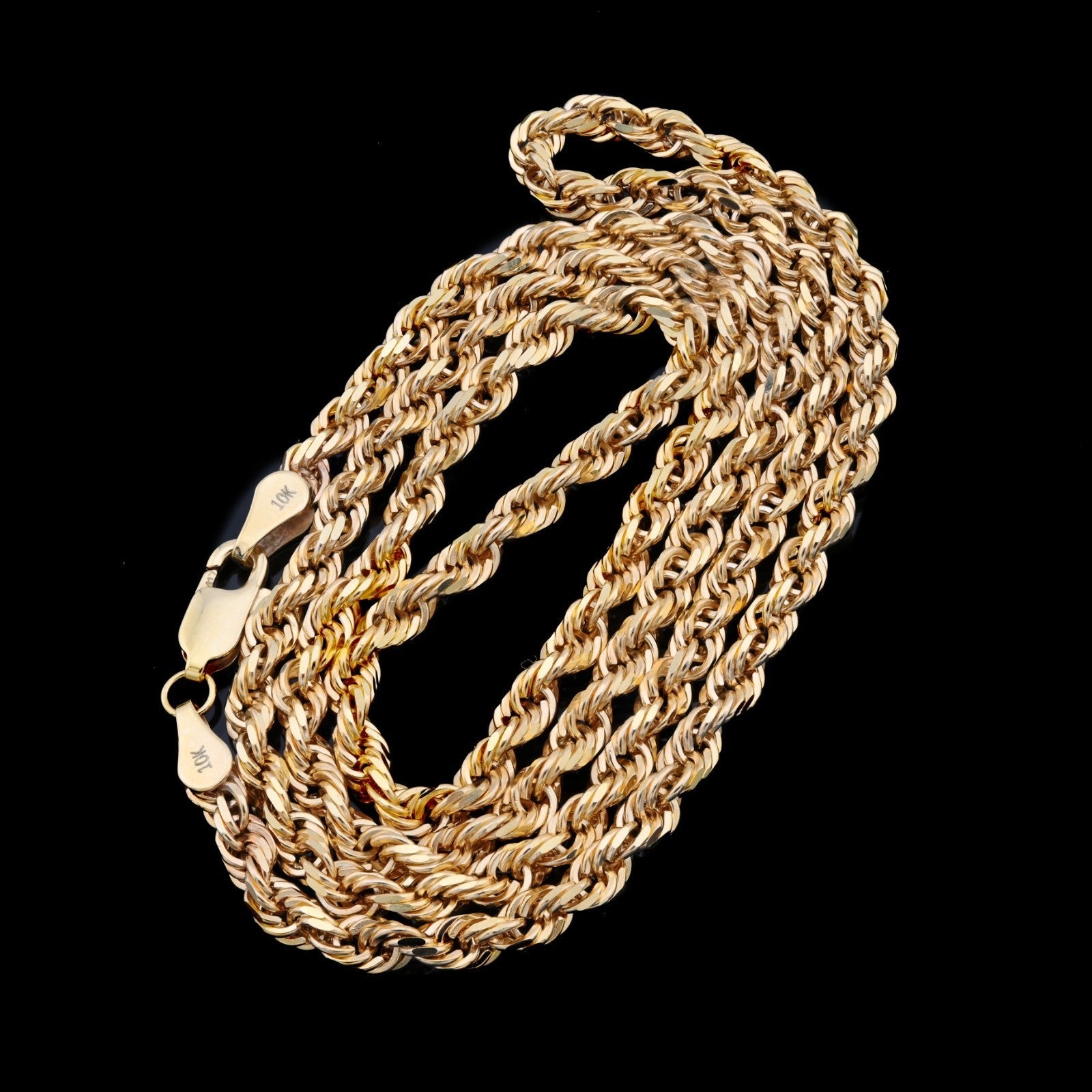 10kt Yellow Gold 3mm Rope Chain Men Women Necklace 20" Diamond Cuts approx 6g - Elite Jewelers - Necklaces & Chains