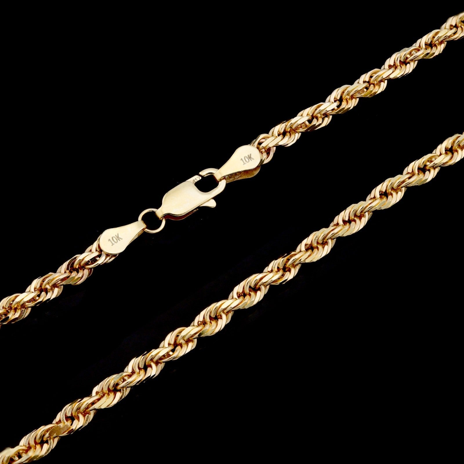 10kt Yellow Gold 3mm Rope Chain Men Women Necklace 20" Diamond Cuts approx 6g - Elite Jewelers - Necklaces & Chains