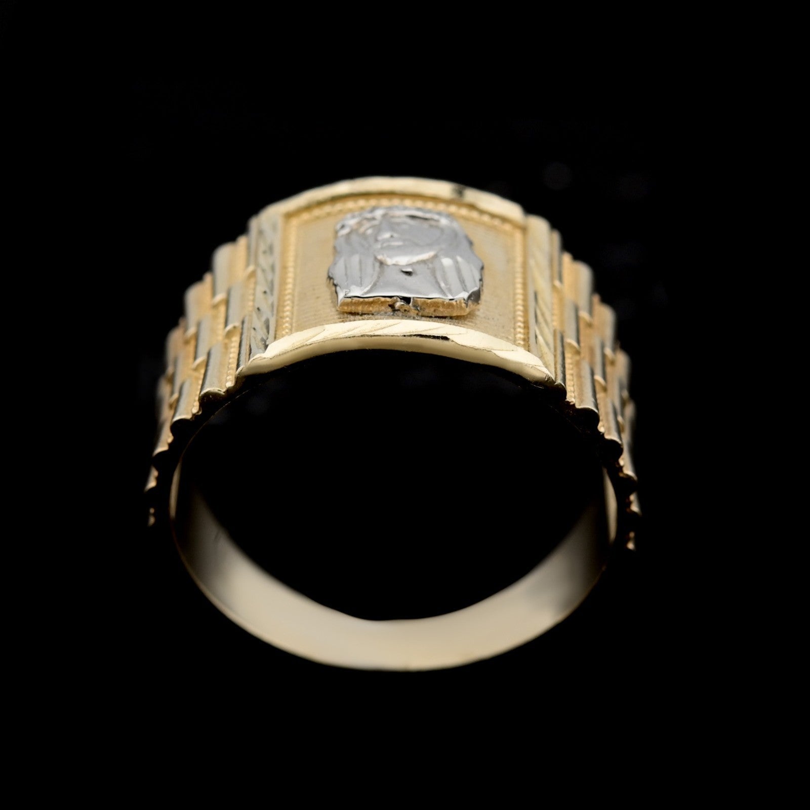 10kt Yellow Gold Jesus Head Square Ring Men Religious Two Tone Ring 4.5g - Elite Jewelers - Rings