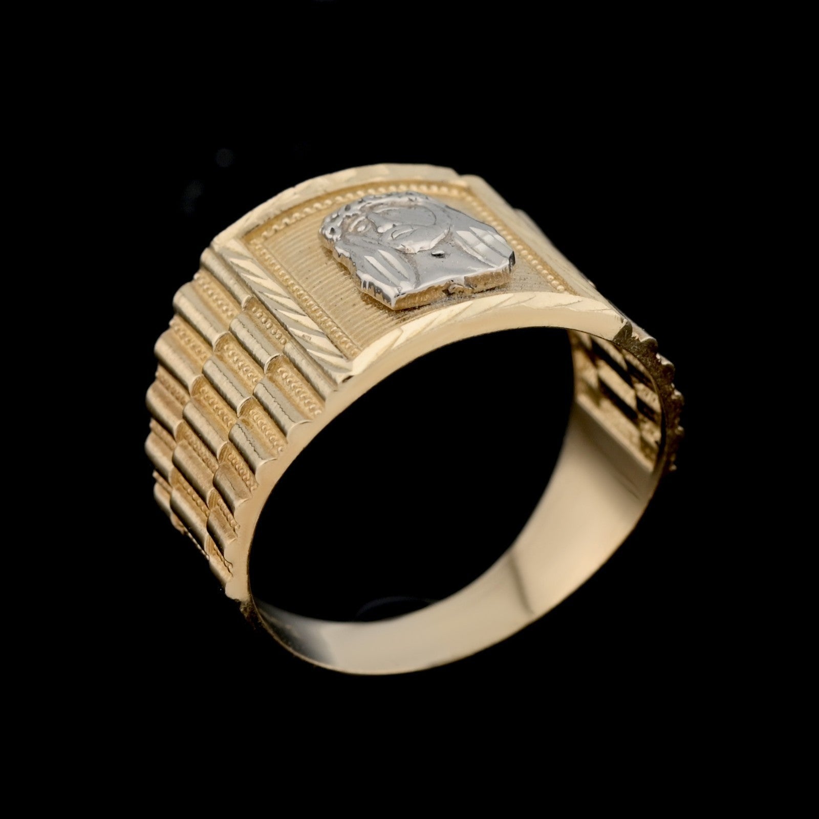 10kt Yellow Gold Jesus Head Square Ring Men Religious Two Tone Ring 4.5g - Elite Jewelers - Rings