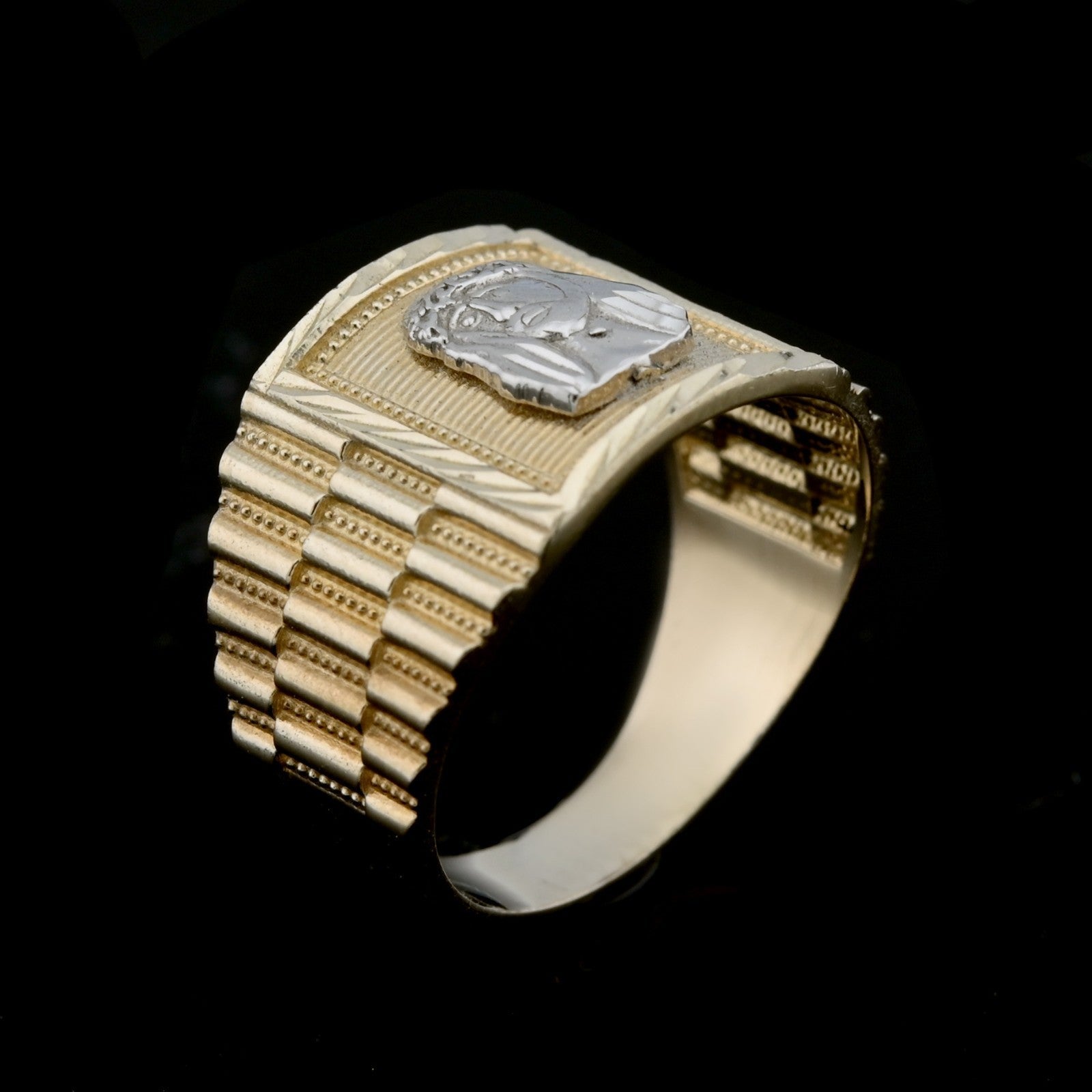 10kt Yellow Gold Jesus Head Square Ring Men Religious Two Tone Ring 4.5g - Elite Jewelers - Rings