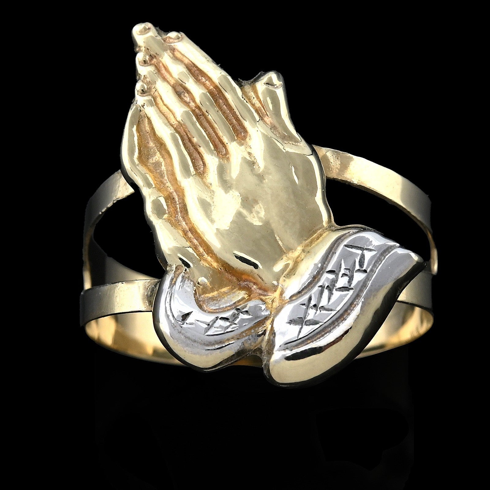 10kt Yellow Gold Praying Hand Ring Two Tone Religious Men Ring 2.3g size 8 - 14 - Elite Jewelers - Rings