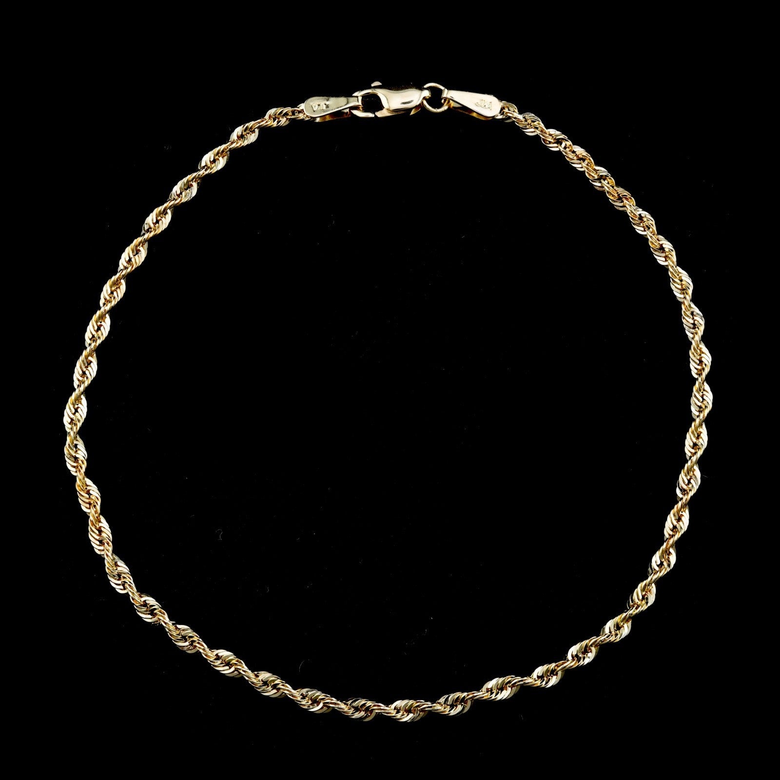 10kt Yellow Gold Rope Bracelet 4mm Chain Diamond Cut 8'' Women Men approx 2.8g - Elite Jewelers - Necklaces & Chains