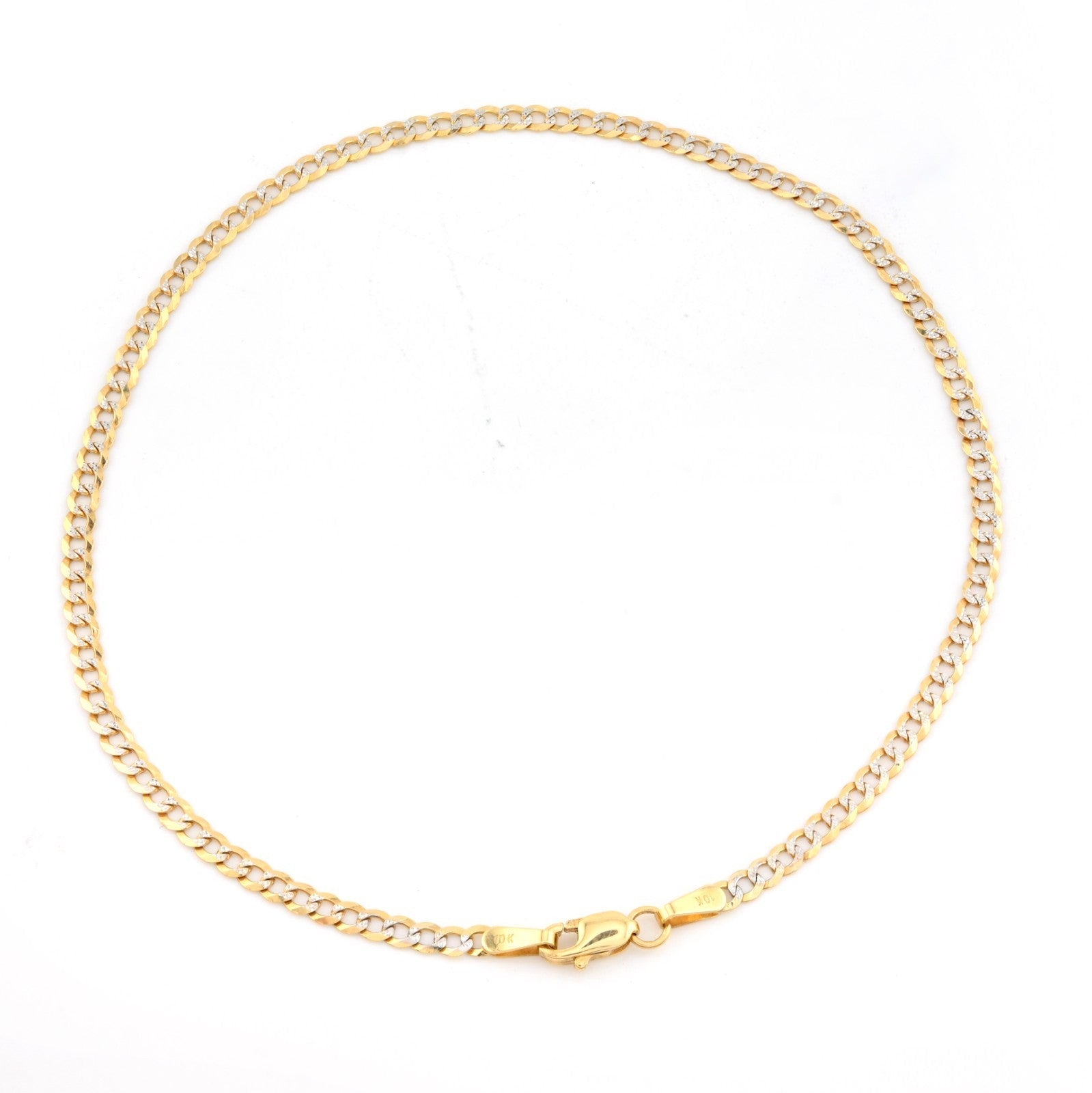 10kt Yellow Gold Two Tone Cuban Bracelet 8'' Chain 2.5mm Women Men Necklace 1.9g - Elite Jewelers - Bracelets