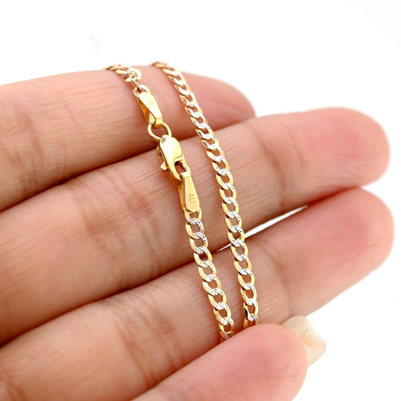 10kt Yellow Gold Two Tone Cuban Bracelet 8'' Chain 2.5mm Women Men Necklace 1.9g - Elite Jewelers - Bracelets