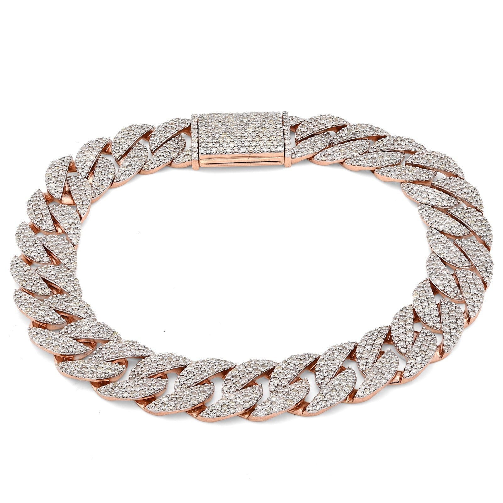 10MM 10k Rose Gold 23.2gms 5.6CTW Natural Diamond Mens Cuban Bracelet 7.5 Inches - Elite Jewelers - Bracelets
