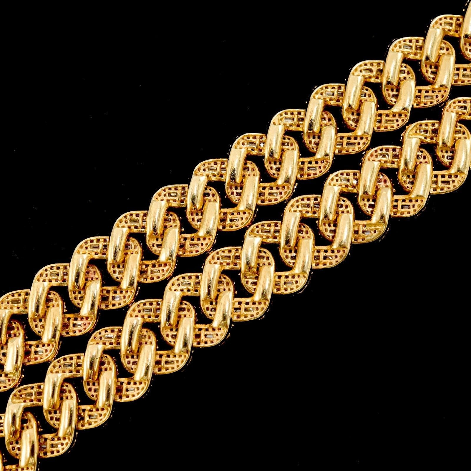 10MM 10k Yellow Gold 21In 19CTW Natural Baguette Diamond Cuban Link Chain 53.7g - Elite Jewelers - Necklaces & Chains