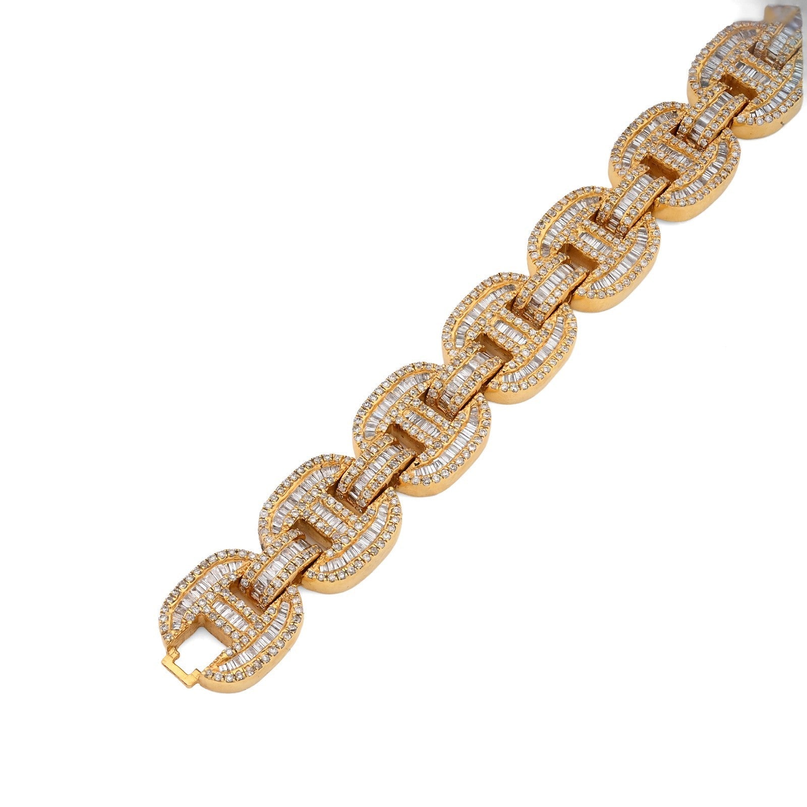 10MM 10k Yellow Gold 24.3gm 4.11CTW Pure Round/Baguette Diamond GG Link Bracelet - Elite Jewelers - Bracelets