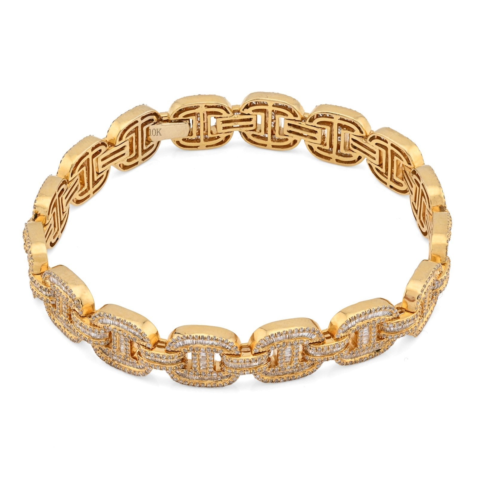10MM 10k Yellow Gold 24.3gm 4.11CTW Pure Round/Baguette Diamond GG Link Bracelet - Elite Jewelers - Bracelets