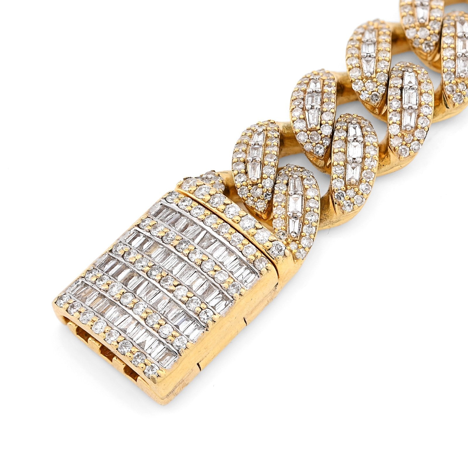 10MM 10k Yellow Gold 41.4g 5.47CTW Natural Round/Baguette Diamond Cuban Bracelet - Elite Jewelers - Bracelets