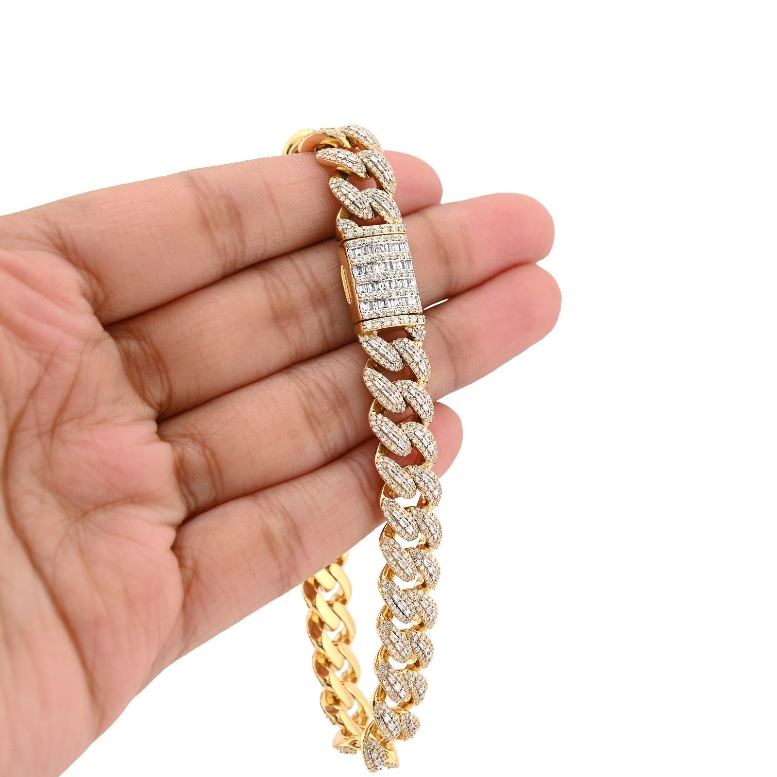 10MM 10k Yellow Gold 41.4g 5.47CTW Natural Round/Baguette Diamond Cuban Bracelet - Elite Jewelers - Bracelets