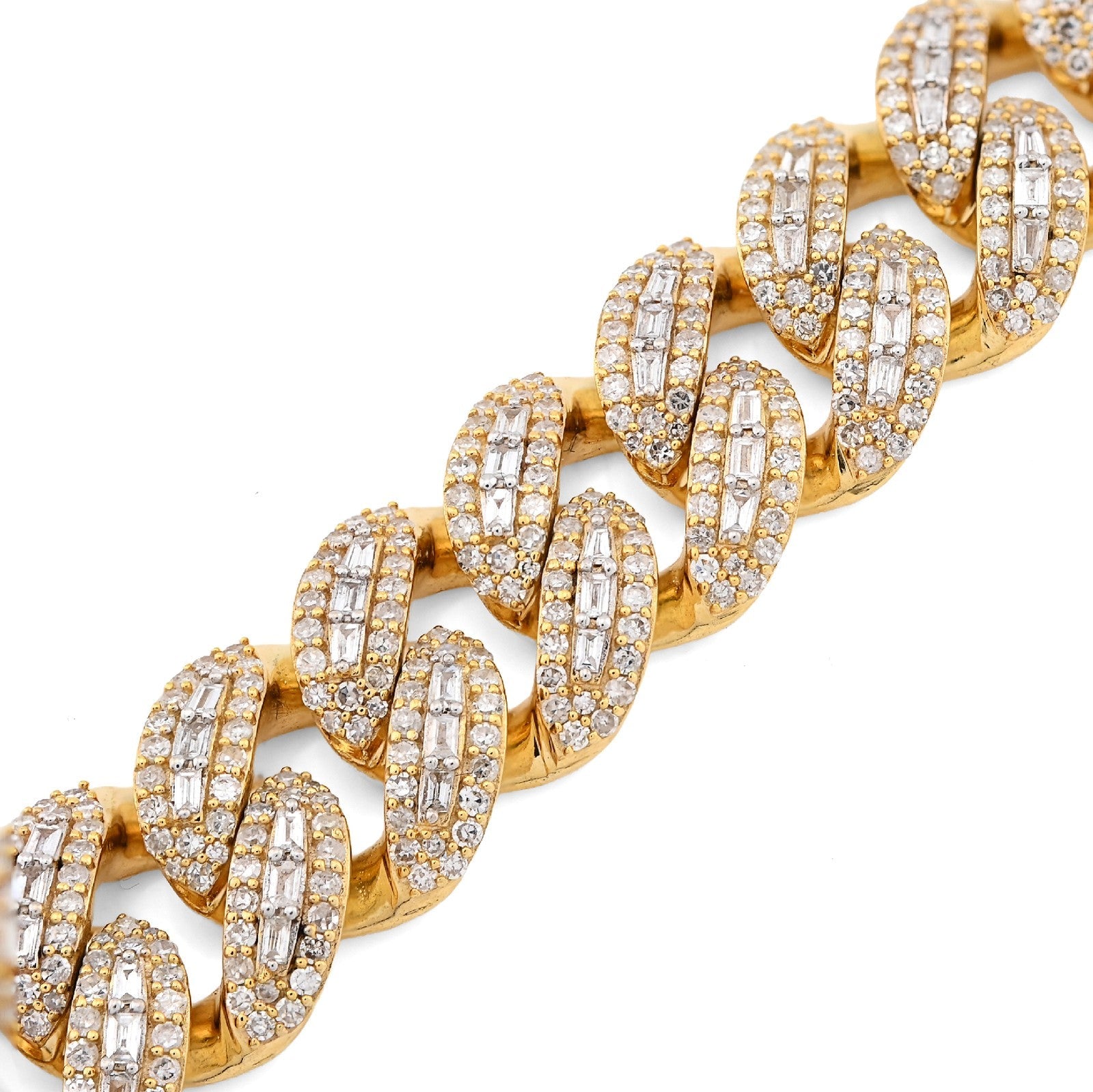 10MM 10k Yellow Gold 41.4g 5.47CTW Natural Round/Baguette Diamond Cuban Bracelet - Elite Jewelers - Bracelets