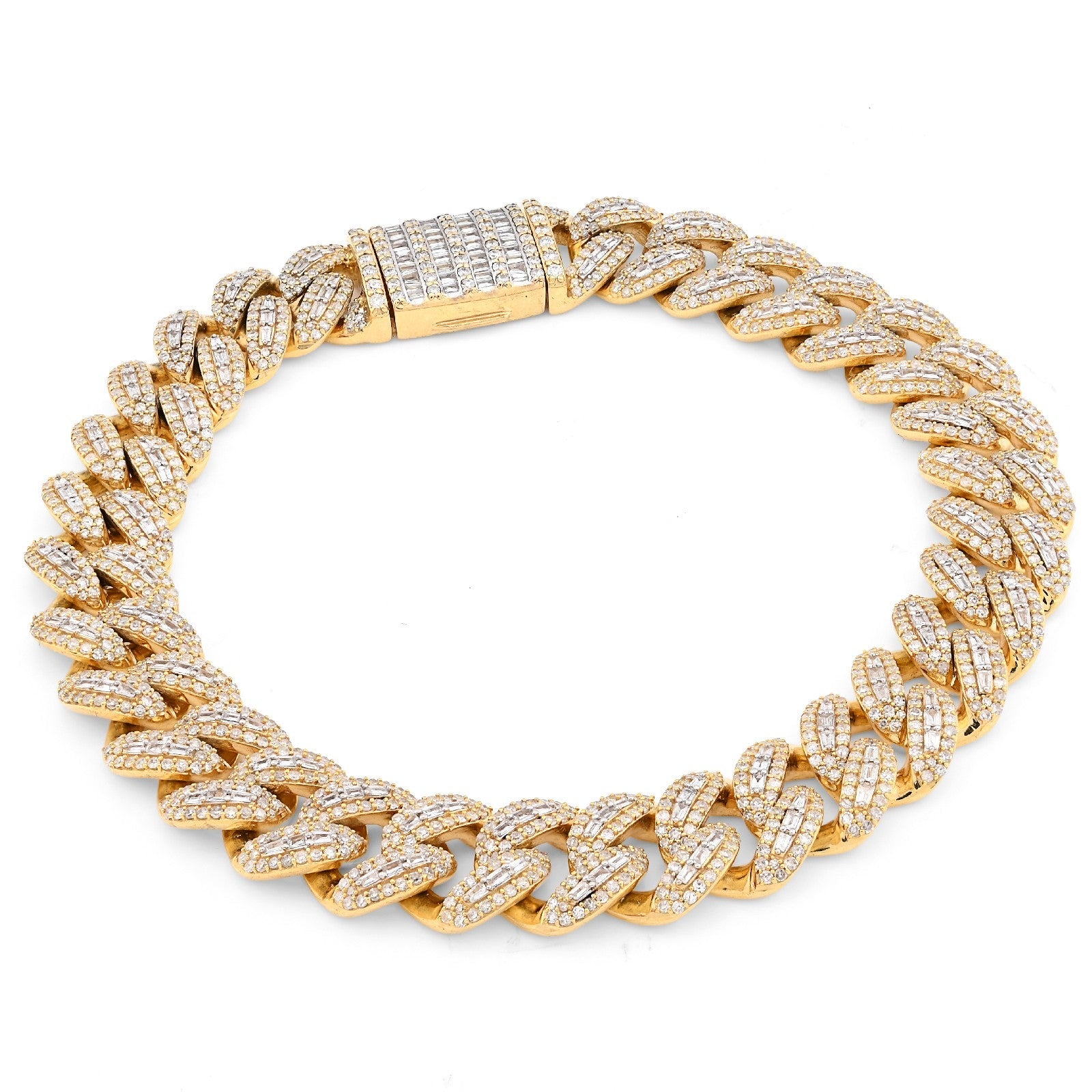 10MM 10k Yellow Gold 41.4g 5.47CTW Natural Round/Baguette Diamond Cuban Bracelet - Elite Jewelers - Bracelets