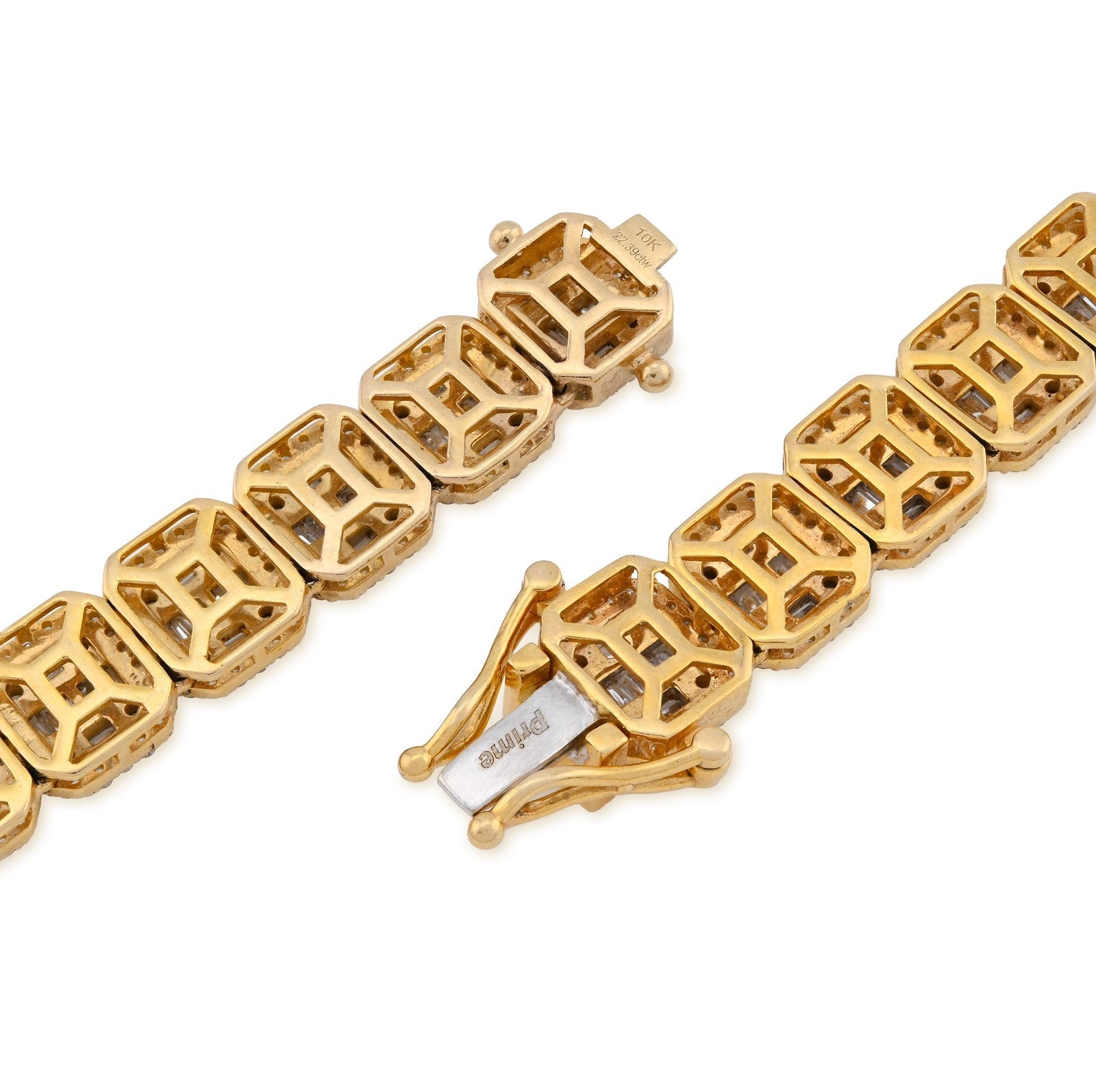 10MM 10k Yellow Gold 87.2gm 22.39CTW Natural Round/Baguette Diamond Tennis Chain - Elite Jewelers - Necklaces