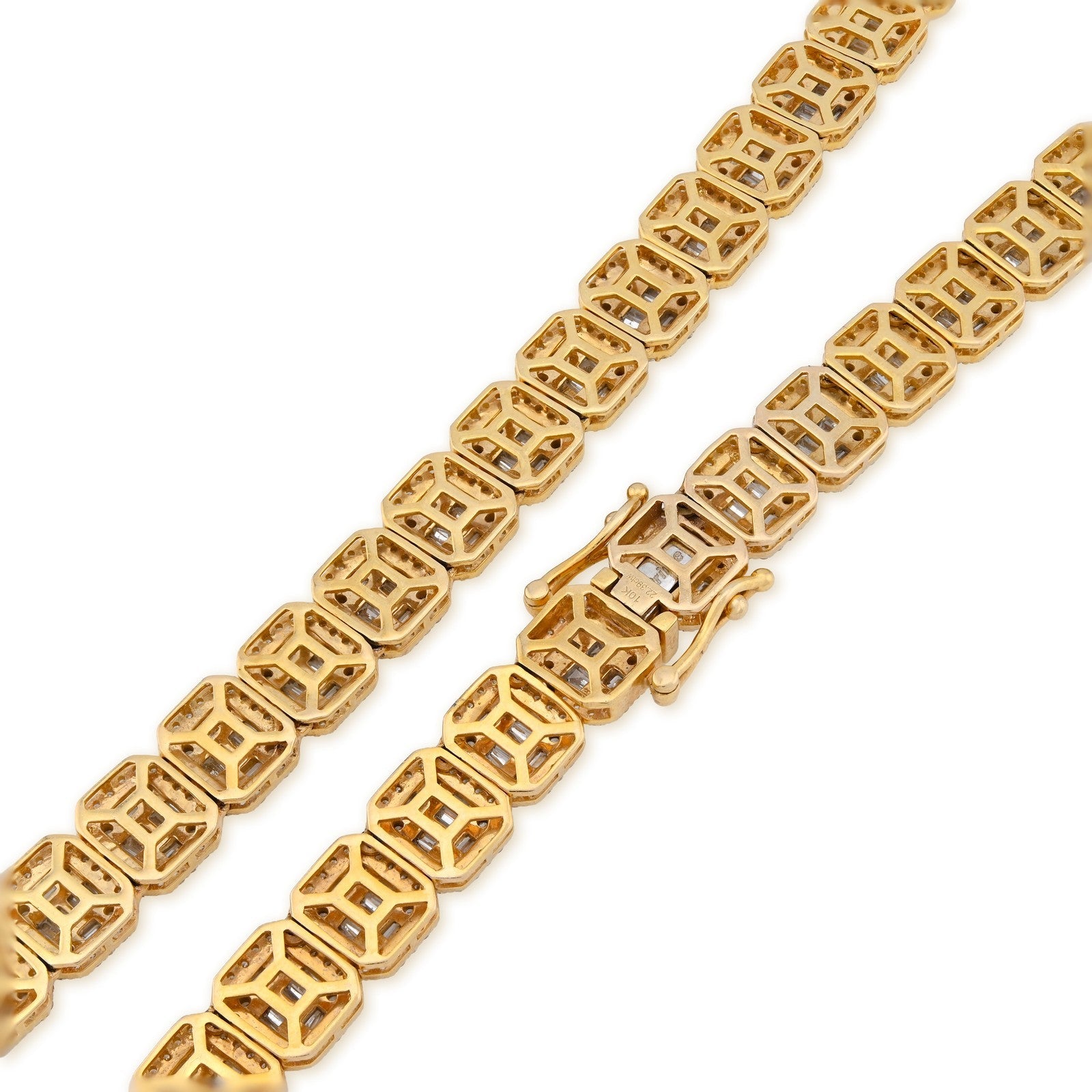 10MM 10k Yellow Gold 87.2gm 22.39CTW Natural Round/Baguette Diamond Tennis Chain - Elite Jewelers - Necklaces