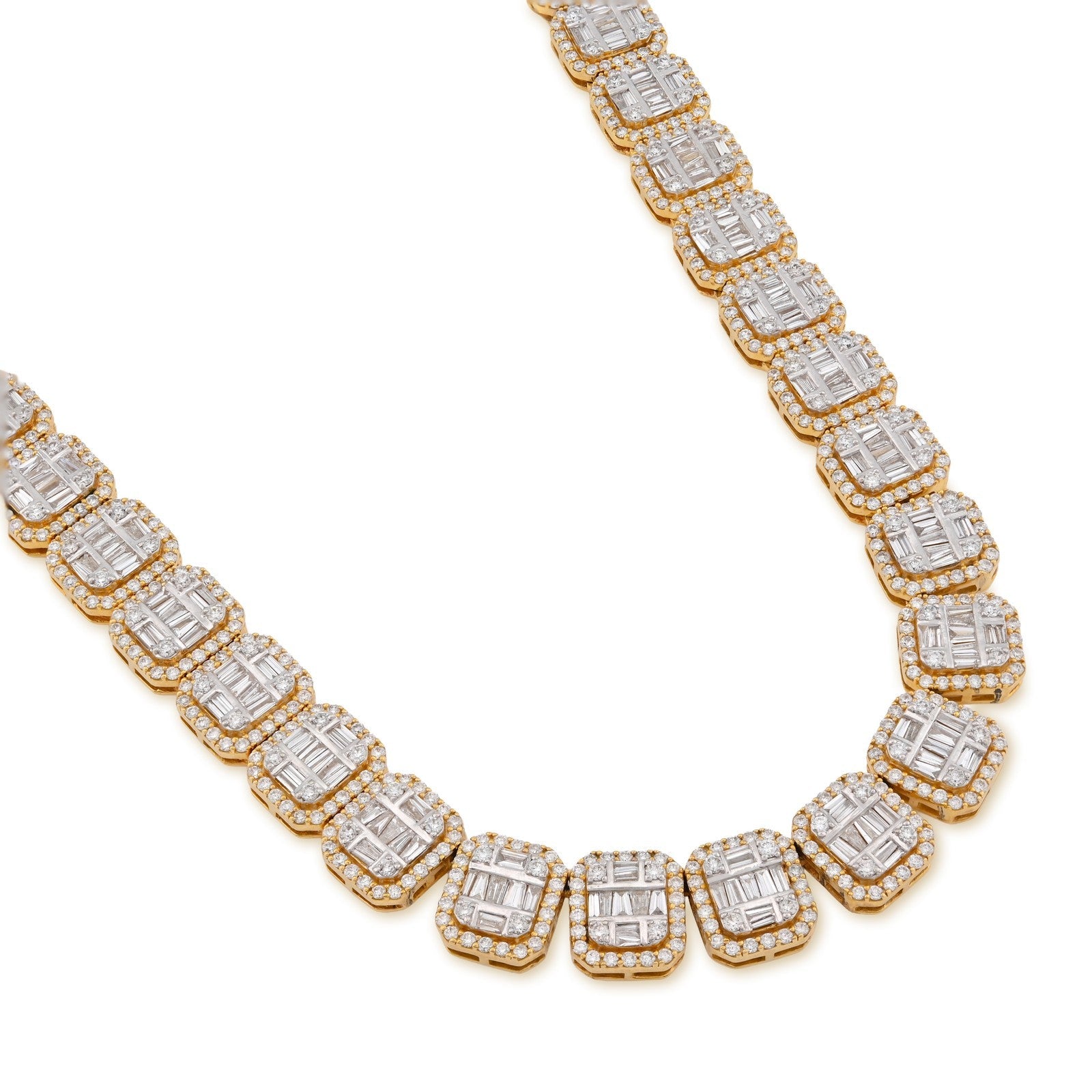 10MM 10k Yellow Gold 87.2gm 22.39CTW Natural Round/Baguette Diamond Tennis Chain - Elite Jewelers - Necklaces