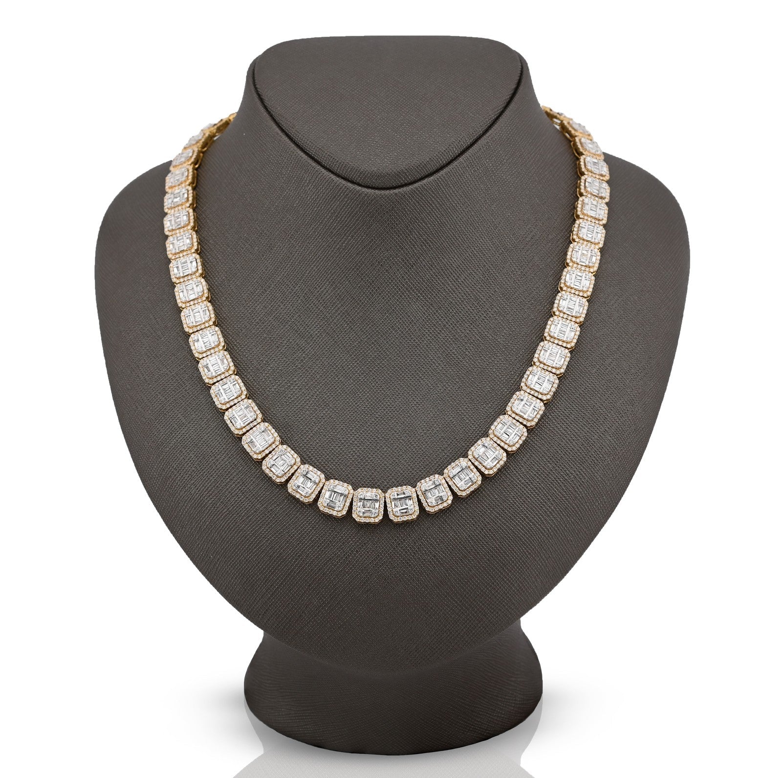 10MM 10k Yellow Gold 87.2gm 22.39CTW Natural Round/Baguette Diamond Tennis Chain - Elite Jewelers - Necklaces