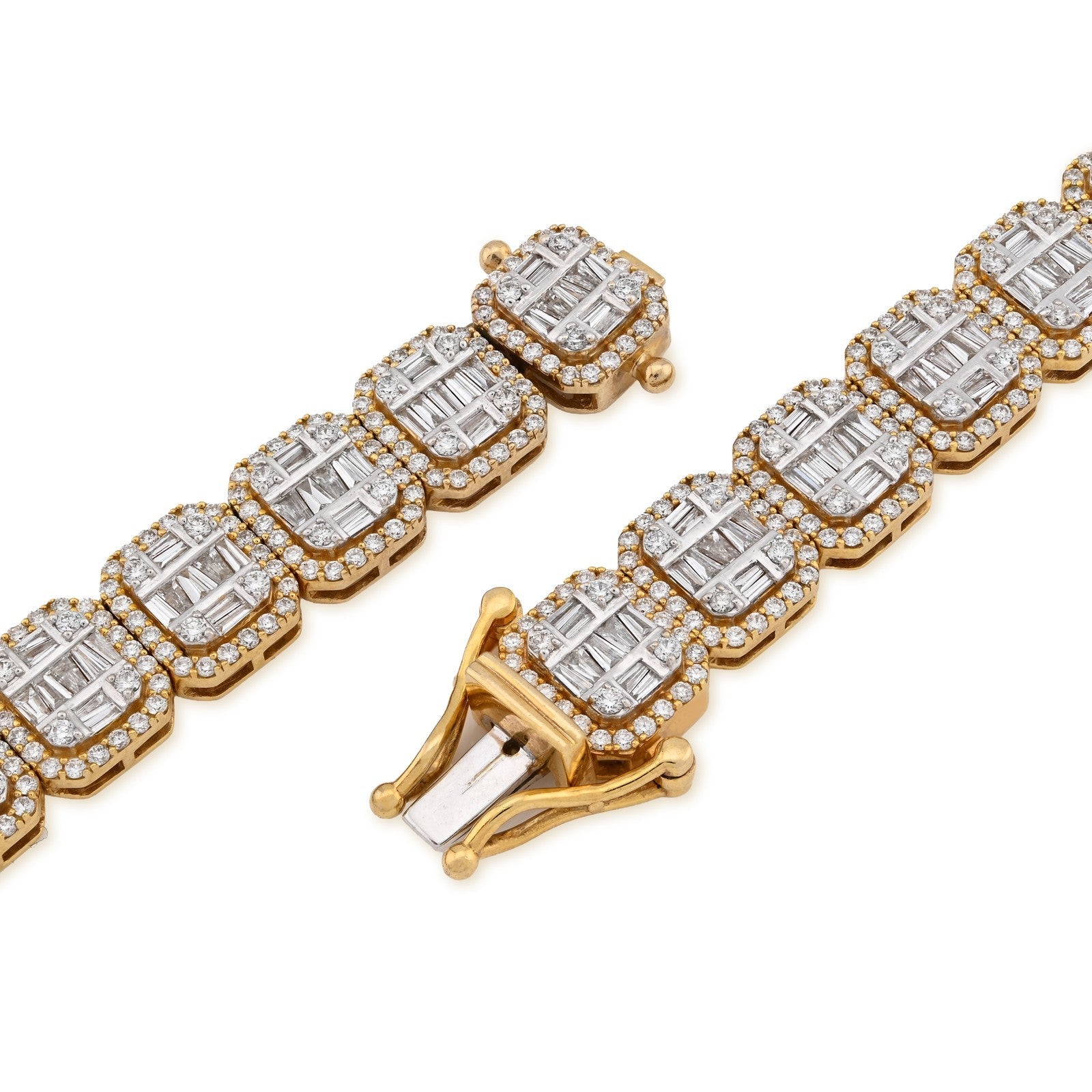 10MM 10k Yellow Gold 87.2gm 22.39CTW Natural Round/Baguette Diamond Tennis Chain - Elite Jewelers - Necklaces