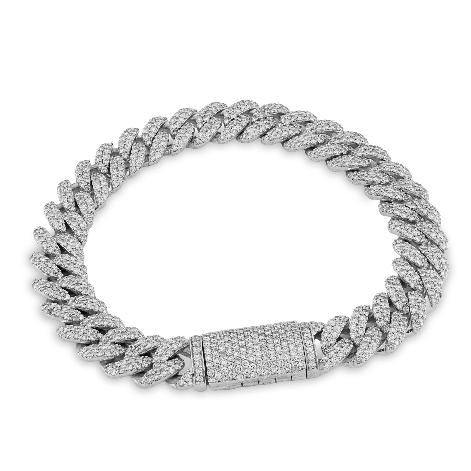 10MM 925 Sterling Silver 42.8gms 9.5CTW Lab Diamond Cuban Link Bracelet 8 Inches - Elite Jewelers - Bracelets