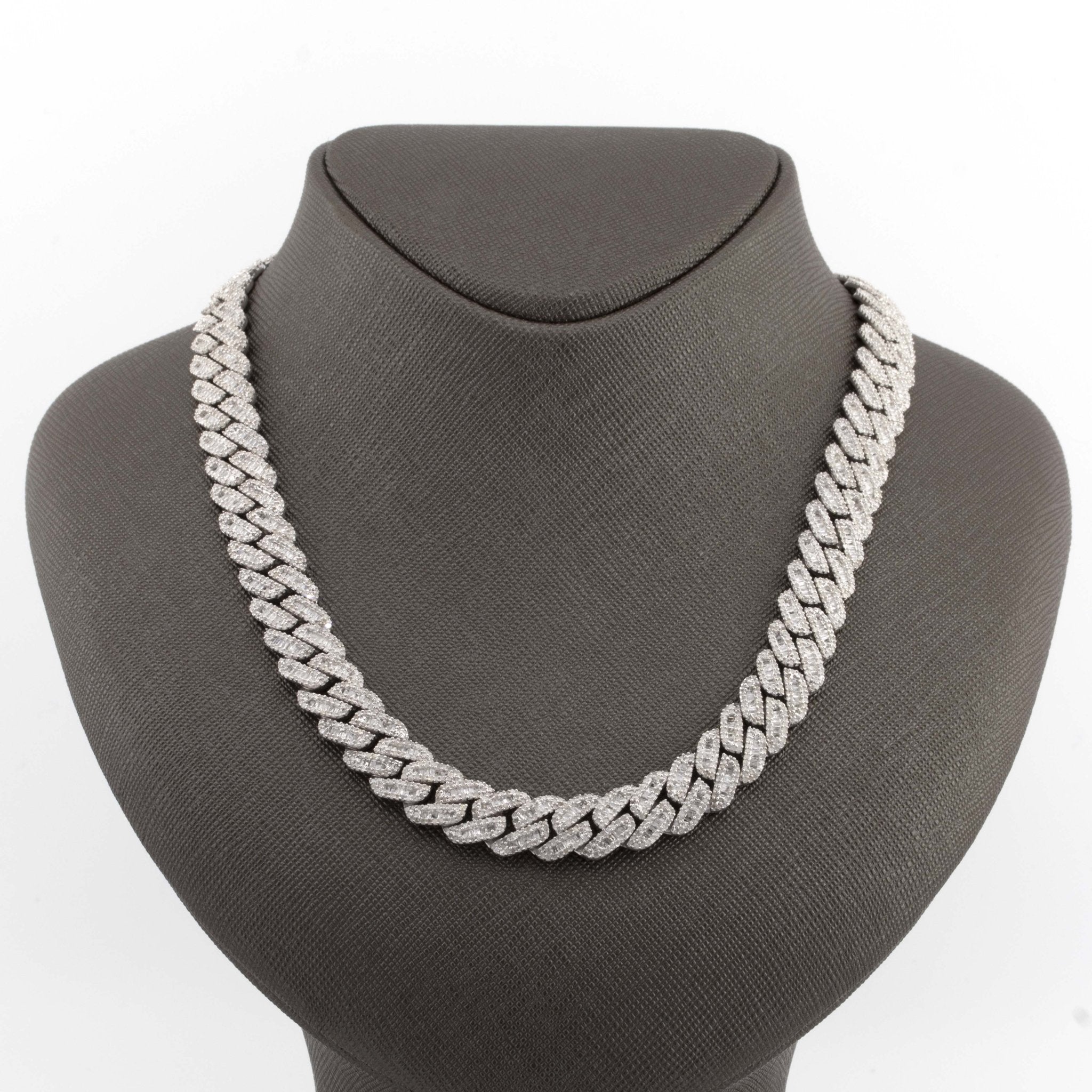 10mm Silver with Diamond Baguette Cuban Chain (18") - Elite Jewelers - Necklaces & Chains