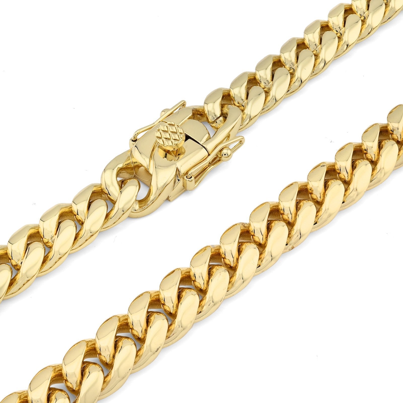 10MM Stainless Steel 14K Gold Plated 20 Inch Cuban Link Chain 104.4gms Mens Necklace - Elite Jewelers - Necklaces & Chains