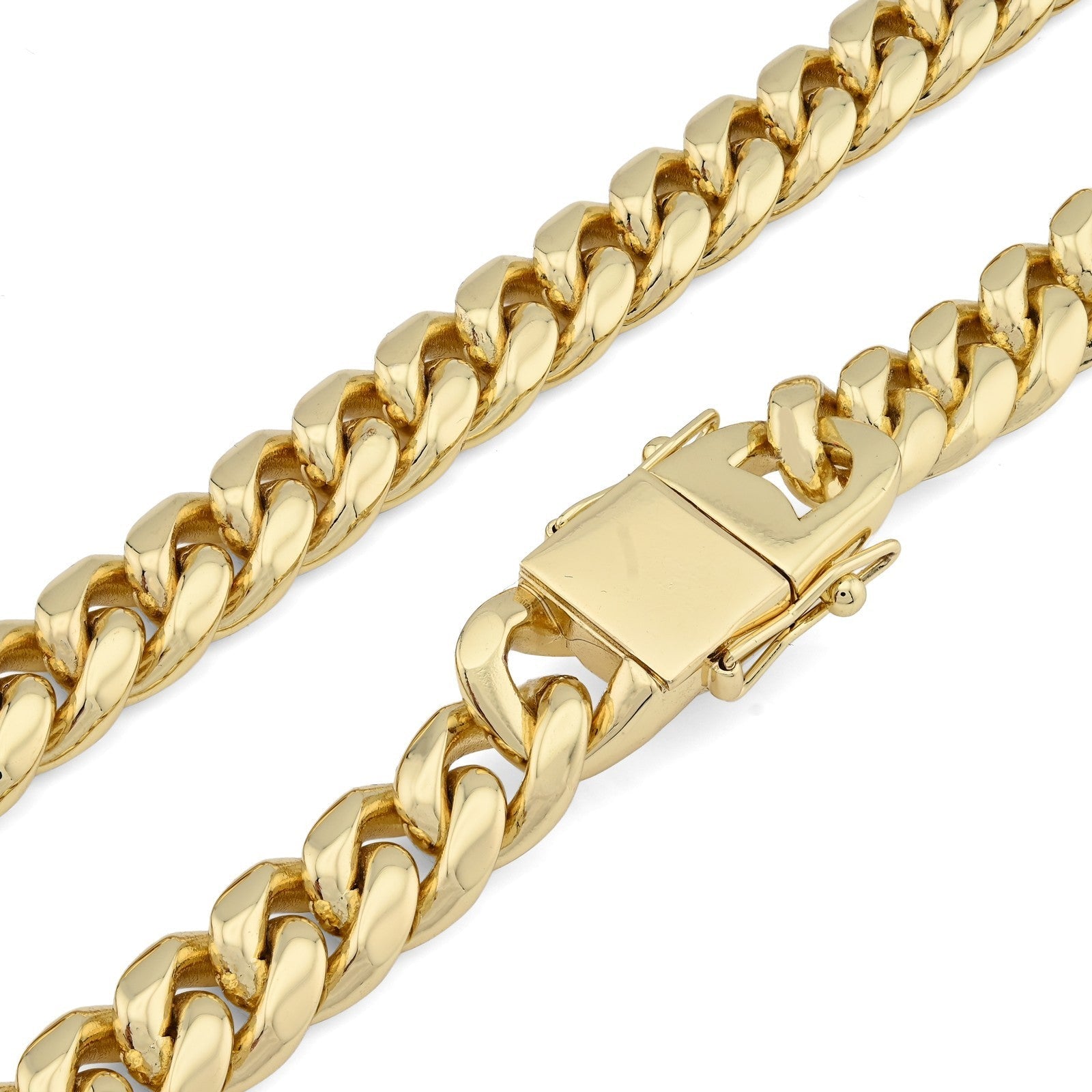10MM Stainless Steel 14K Gold Plated 20 Inch Cuban Link Chain 104.4gms Mens Necklace - Elite Jewelers - Necklaces & Chains