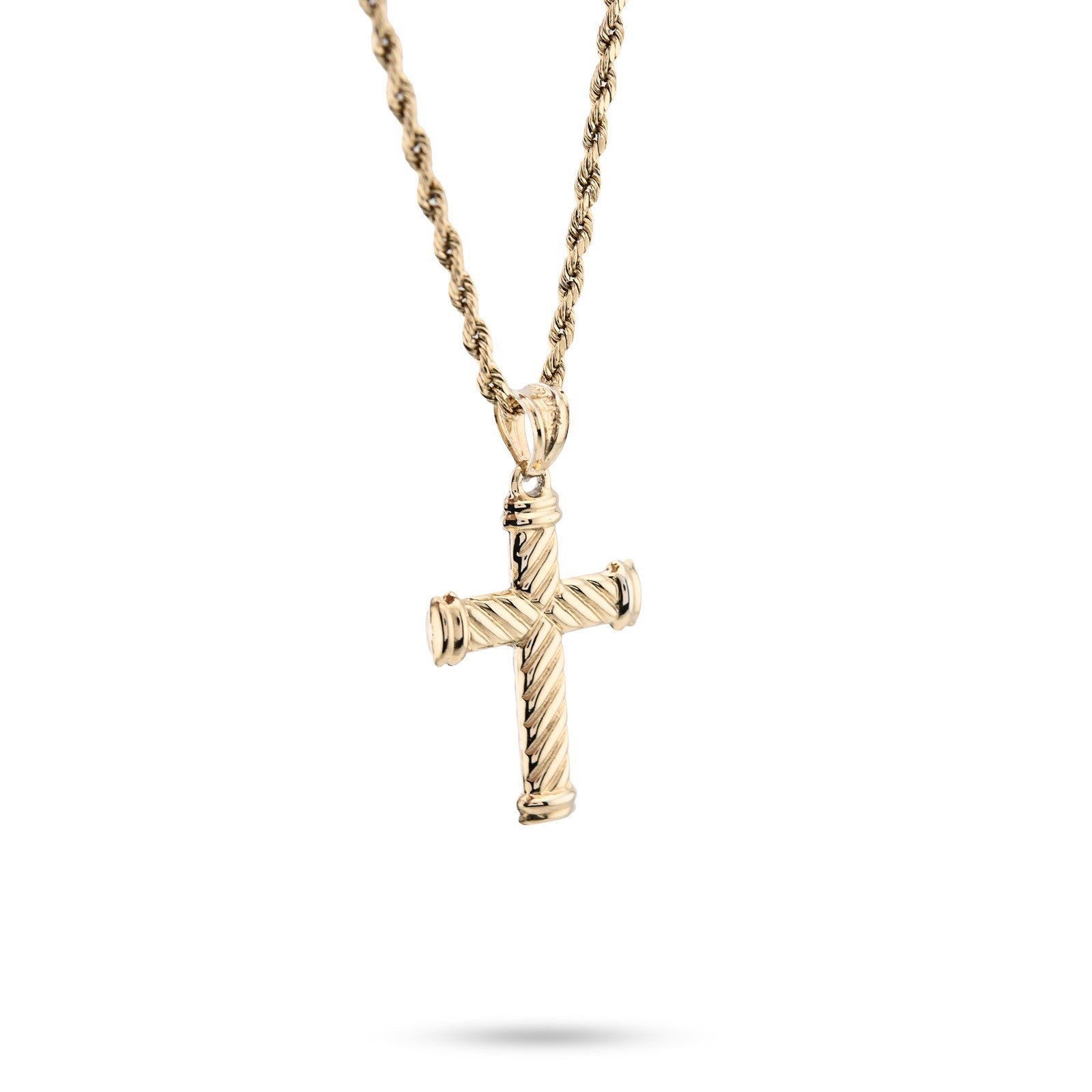 1/10th 10k Gold Bonded 925 2Tone Textured Tube Cross Crucifix Pendant 1.3g Charm - Elite Jewelers - Charms & Pendants