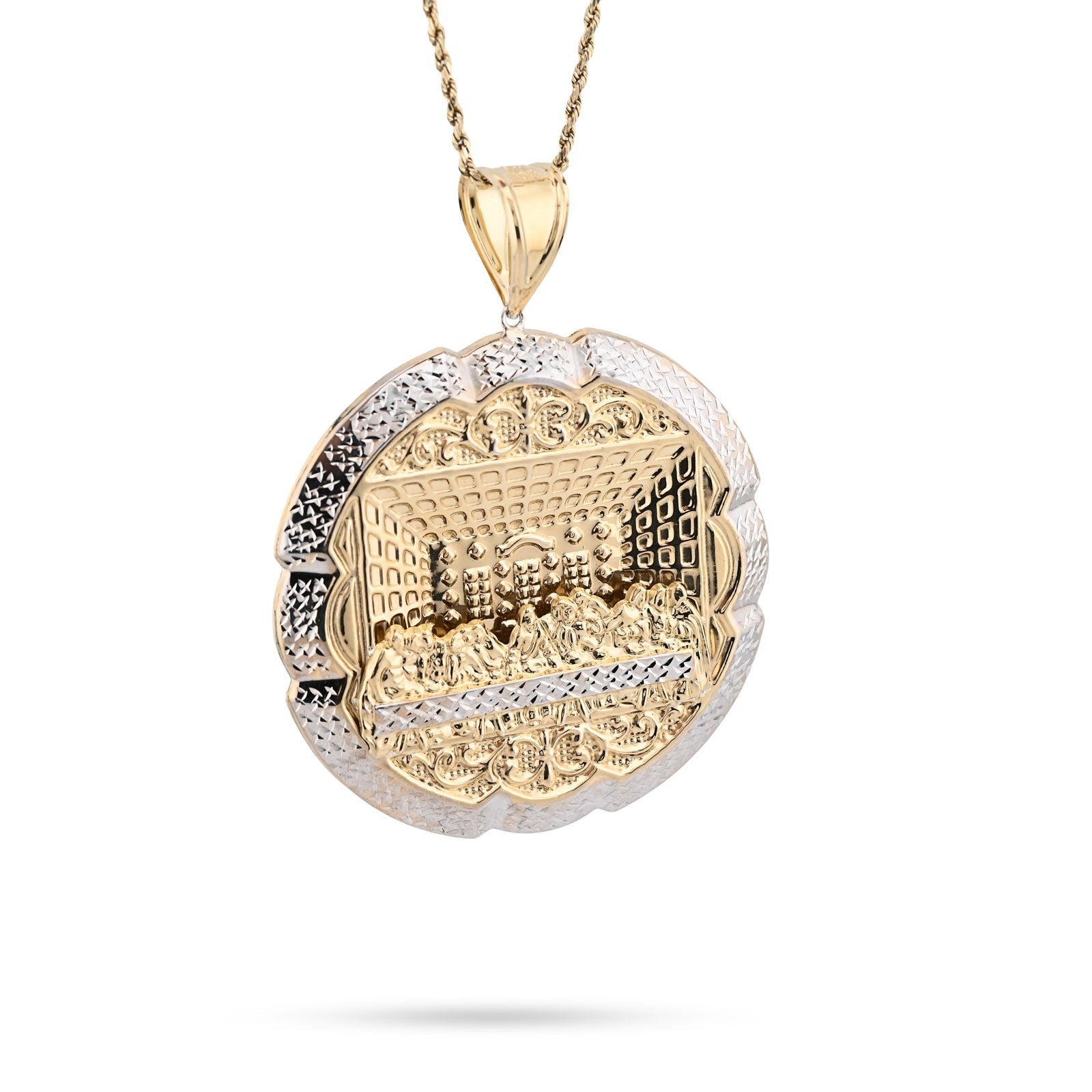 1/10th 10k Gold Bonded 925 Big Last Supper Pendant 20gms Mens Two Tone Charm - Elite Jewelers - Charms & Pendants