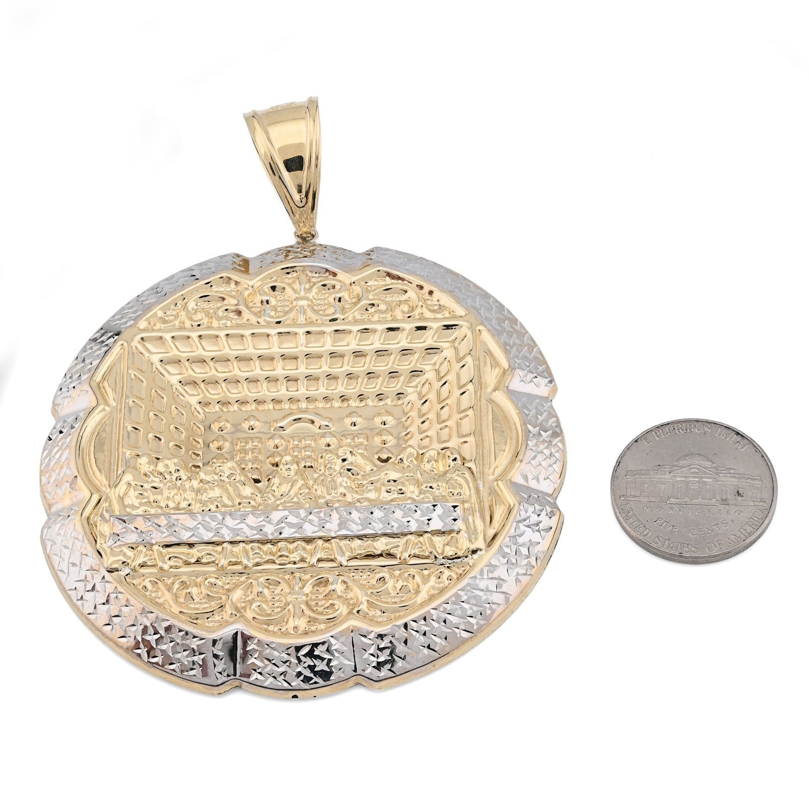 1/10th 10k Gold Bonded 925 Big Last Supper Pendant 20gms Mens Two Tone Charm - Elite Jewelers - Charms & Pendants