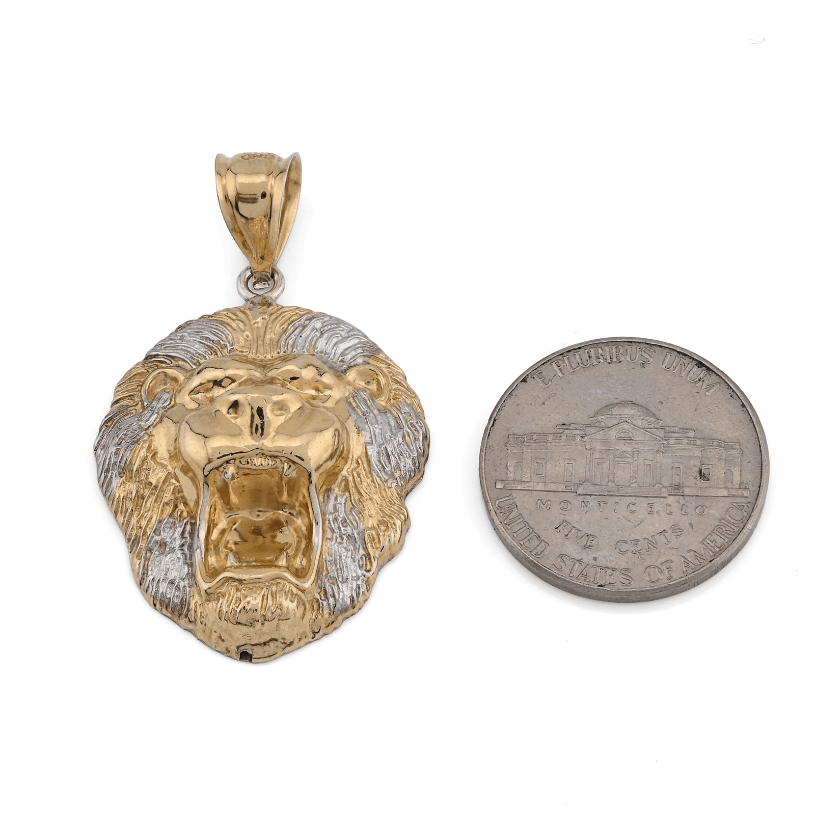 1/10th 10k Gold Bonded 925 Diamond Cut 3D Two Tone Lion Head Pendant 2.3g Charm - Elite Jewelers - Charms & Pendants