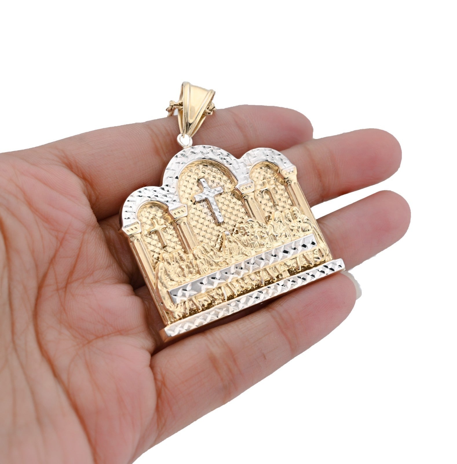 1/10th 10k Gold Bonded 925 Diamond Cut Last Supper 2 Tone Pendant 8.2g Men Charm - Elite Jewelers - Charms & Pendants