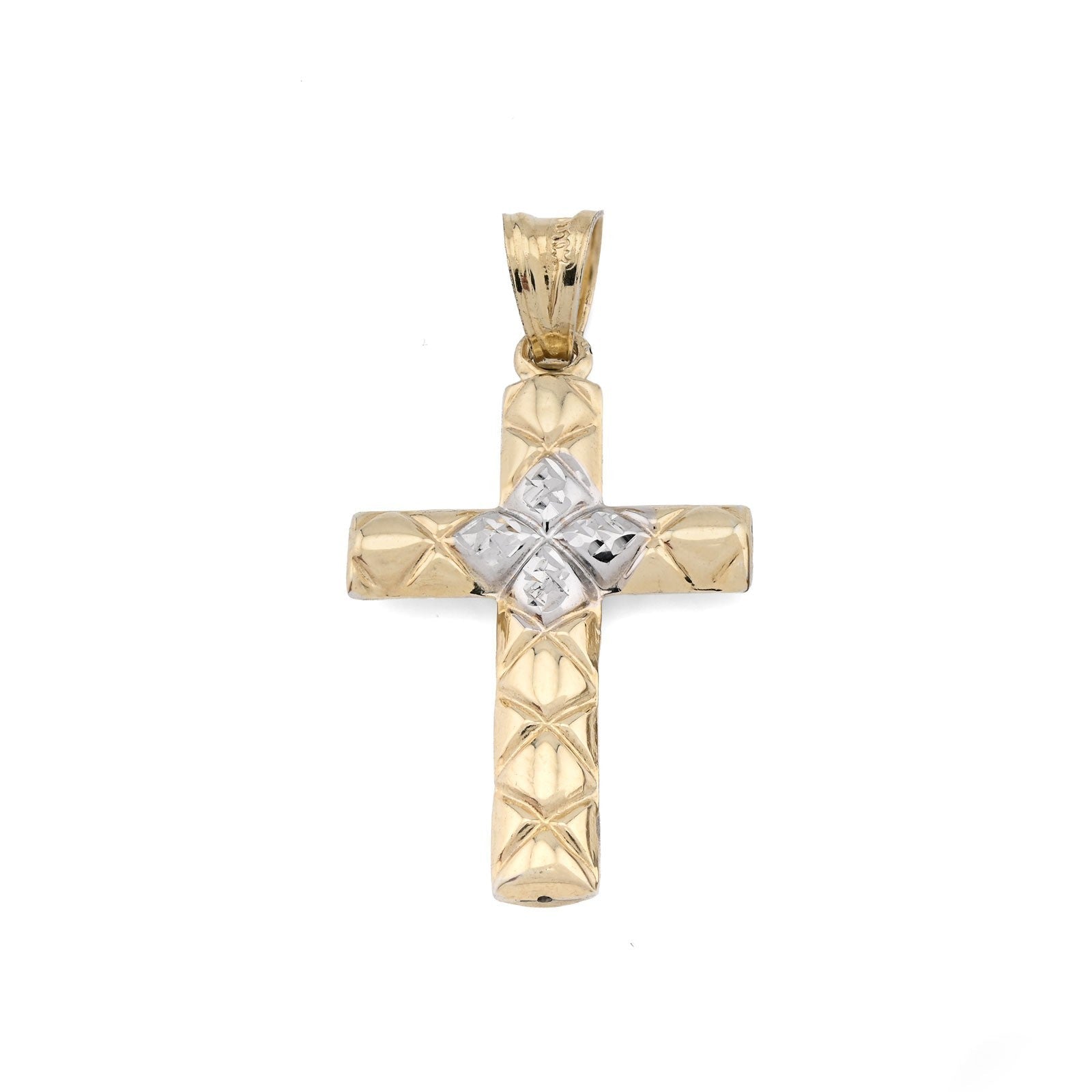1/10th 10k Gold Bonded 925 Diamond Cut Tube Cross Pendant Two Tone 1.1g Charm - Elite Jewelers - Charms & Pendants