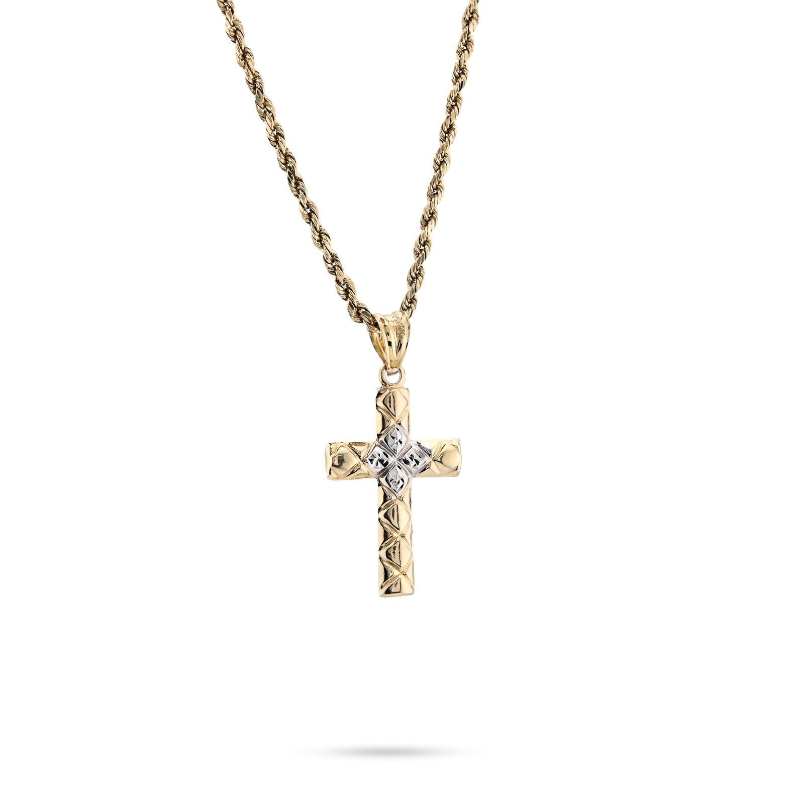 1/10th 10k Gold Bonded 925 Diamond Cut Tube Cross Pendant Two Tone 1.1g Charm - Elite Jewelers - Charms & Pendants