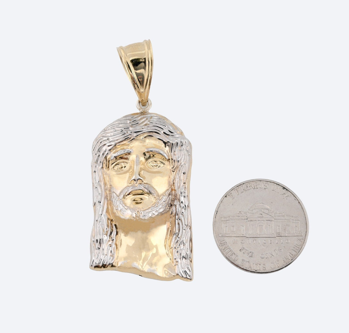 1/10th 10k Gold Bonded 925 Jesus Head Pendant Two Tone 4.3g Mens Religious Charm - Elite Jewelers - Charms & Pendants