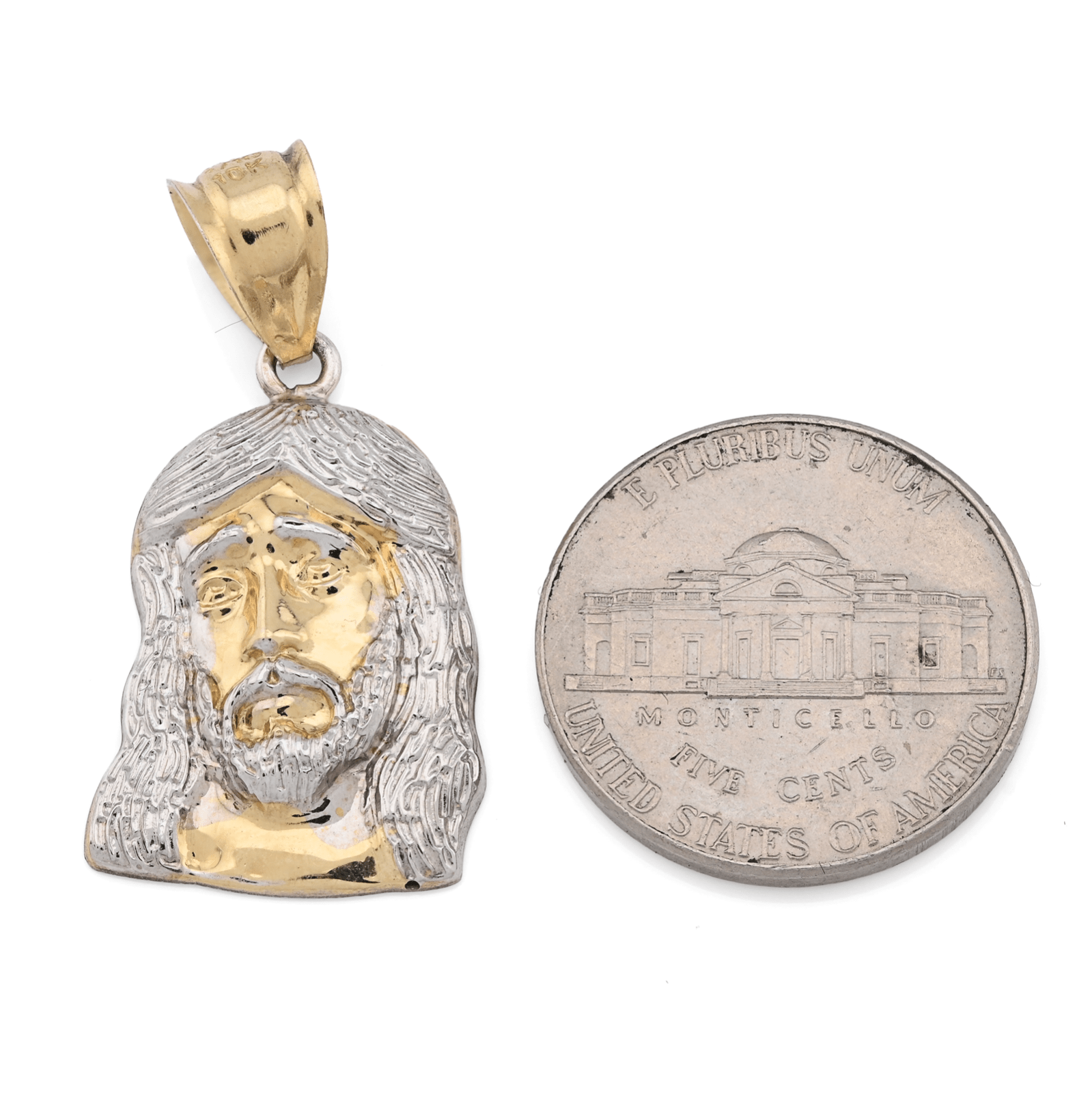 1/10th 10k Gold Bonded 925 Jesus Head Pendant Two Tone Religious 1.8gms Charm - Elite Jewelers - Charms & Pendants