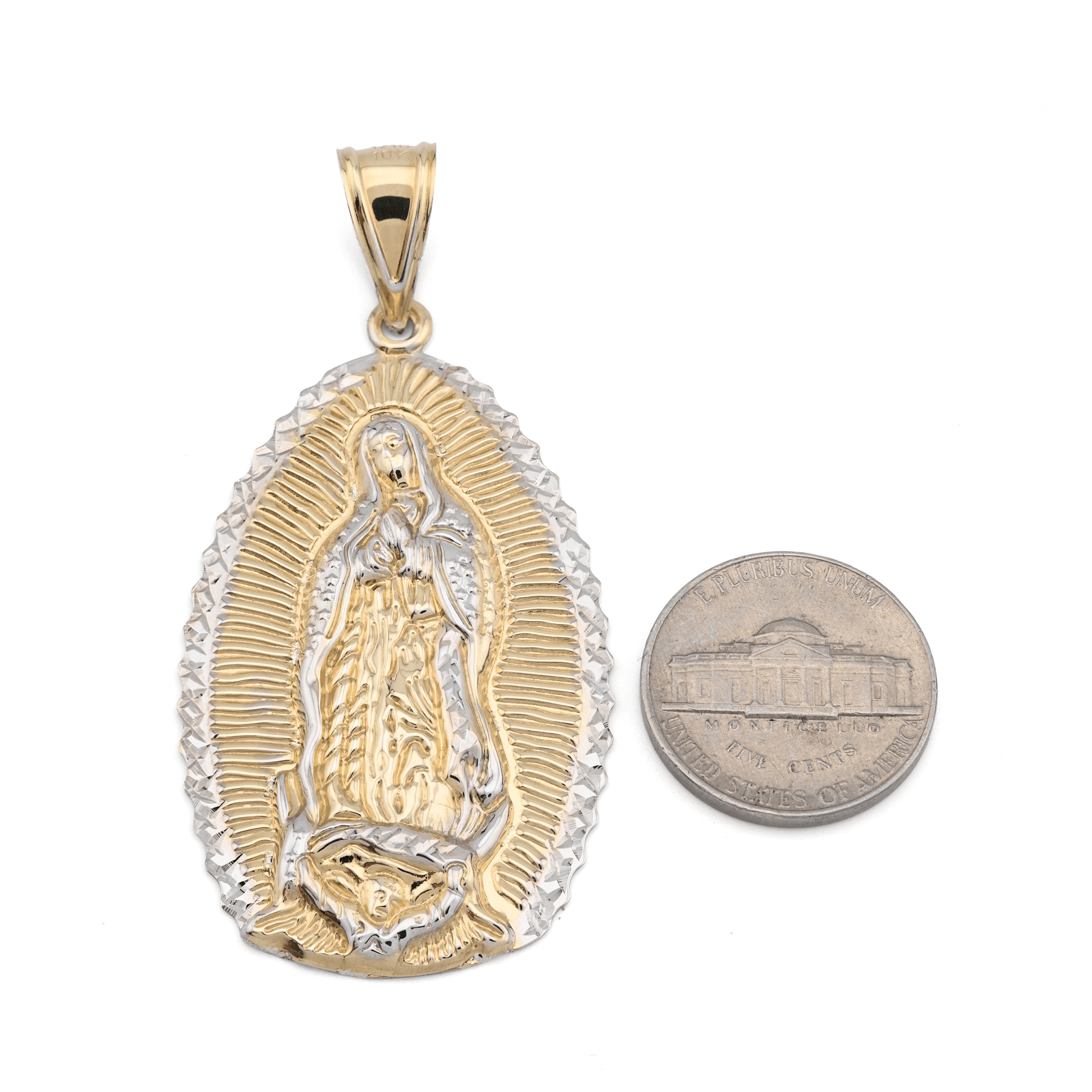 1/10th 10k Gold Bonded 925 Lady Guadalupe Virgin Mary Pendant 6.5gm 2 - Tone Charm - Elite Jewelers - Charms & Pendants