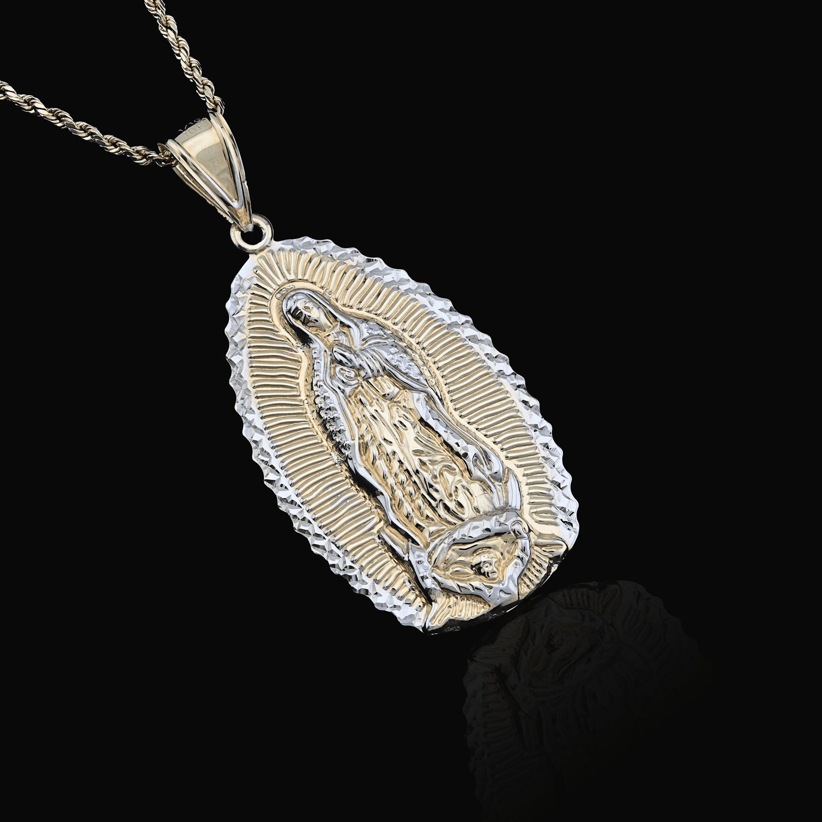 1/10th 10k Gold Bonded 925 Lady Guadalupe Virgin Mary Pendant 6.5gm 2 - Tone Charm - Elite Jewelers - Charms & Pendants