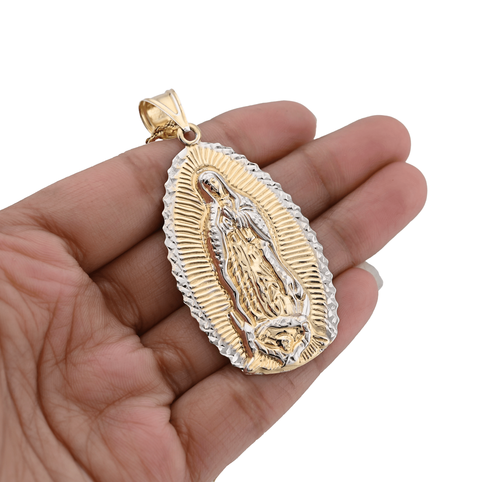 1/10th 10k Gold Bonded 925 Lady Guadalupe Virgin Mary Pendant 6.5gm 2 - Tone Charm - Elite Jewelers - Charms & Pendants