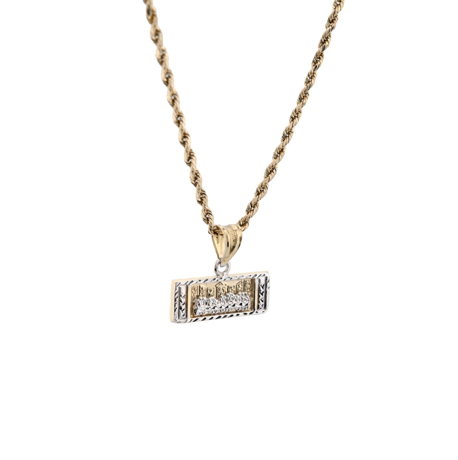 1/10th 10k Gold Bonded 925 Last Supper Pendant Two Tone Diamond Cut 1.2gms Charm - Elite Jewelers - Charms & Pendants