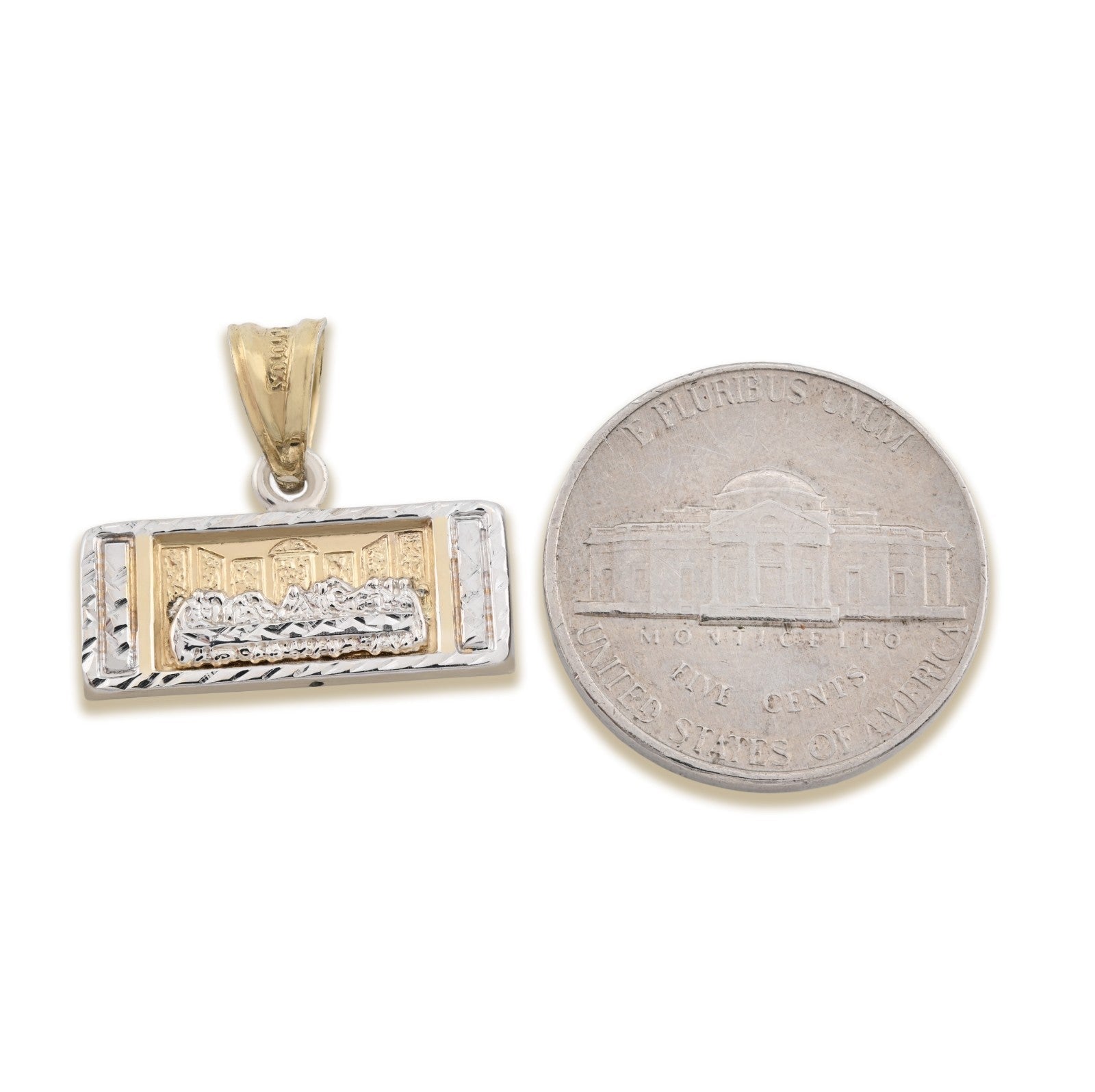 1/10th 10k Gold Bonded 925 Last Supper Pendant Two Tone Diamond Cut 1.2gms Charm - Elite Jewelers - Charms & Pendants