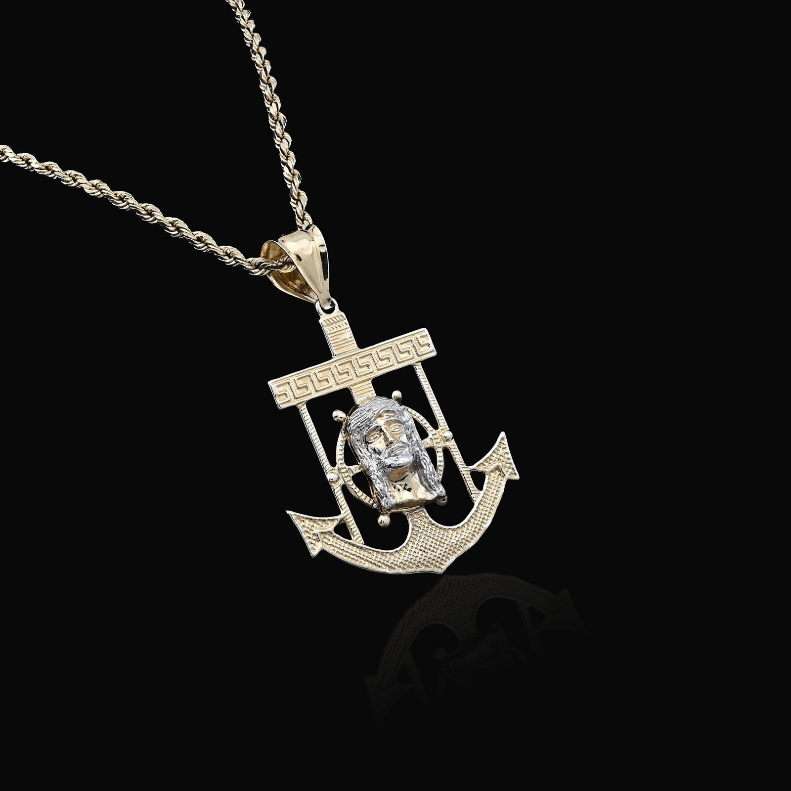 1/10th 10k Gold Bonded 925 Mariner Jesus Head on Cross Anchor Pendant 2.4g Charm - Elite Jewelers - Charms & Pendants