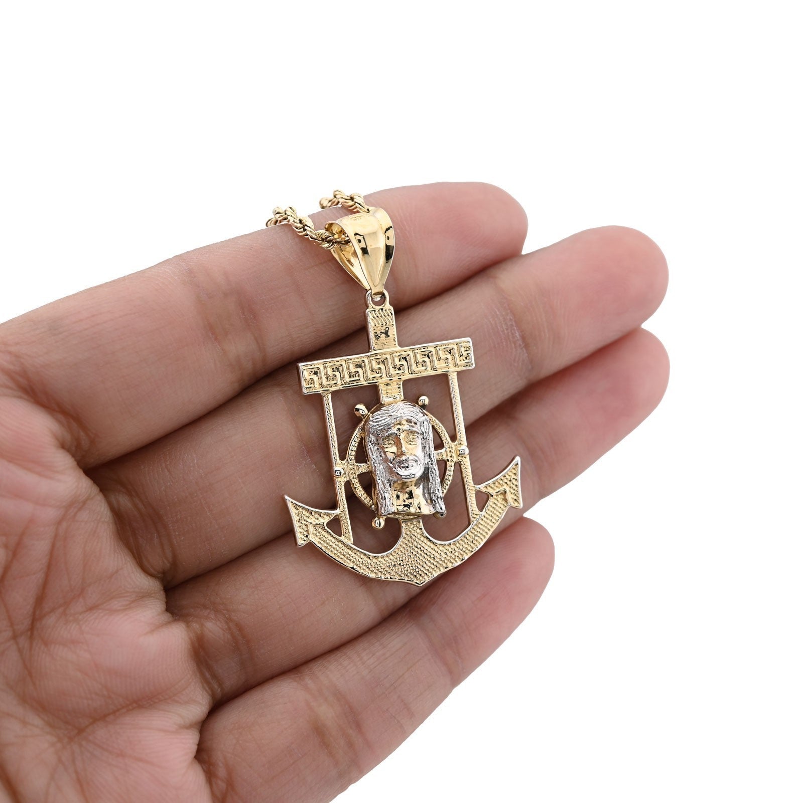 1/10th 10k Gold Bonded 925 Mariner Jesus Head on Cross Anchor Pendant 2.4g Charm - Elite Jewelers - Charms & Pendants