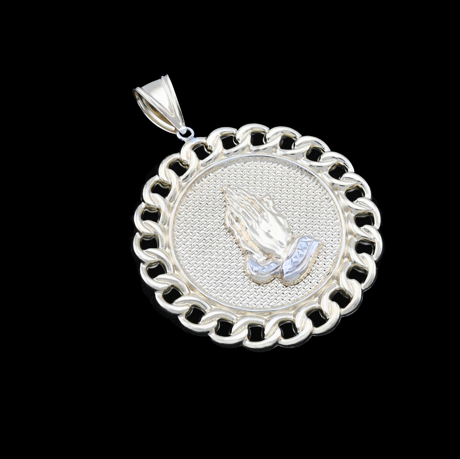 1/10th 10k Gold Bonded 925 Praying Hand Cuban Link Pendant Two Tone 9.6gms Charm - Elite Jewelers - Charms & Pendants