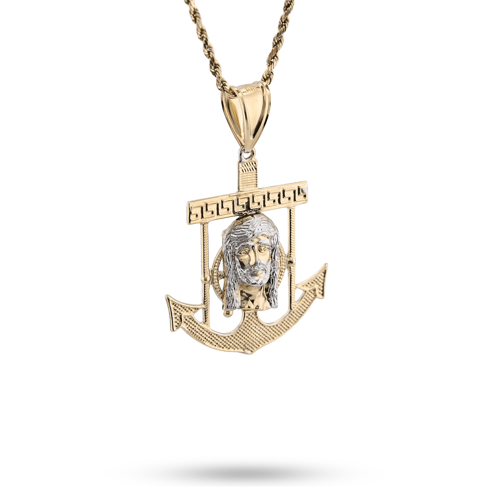 1/10th 10k Gold Bonded 925 Religious 2 - Tone Jesus Face Anchor Pendant 4.1g Charm - Elite Jewelers - Charms & Pendants