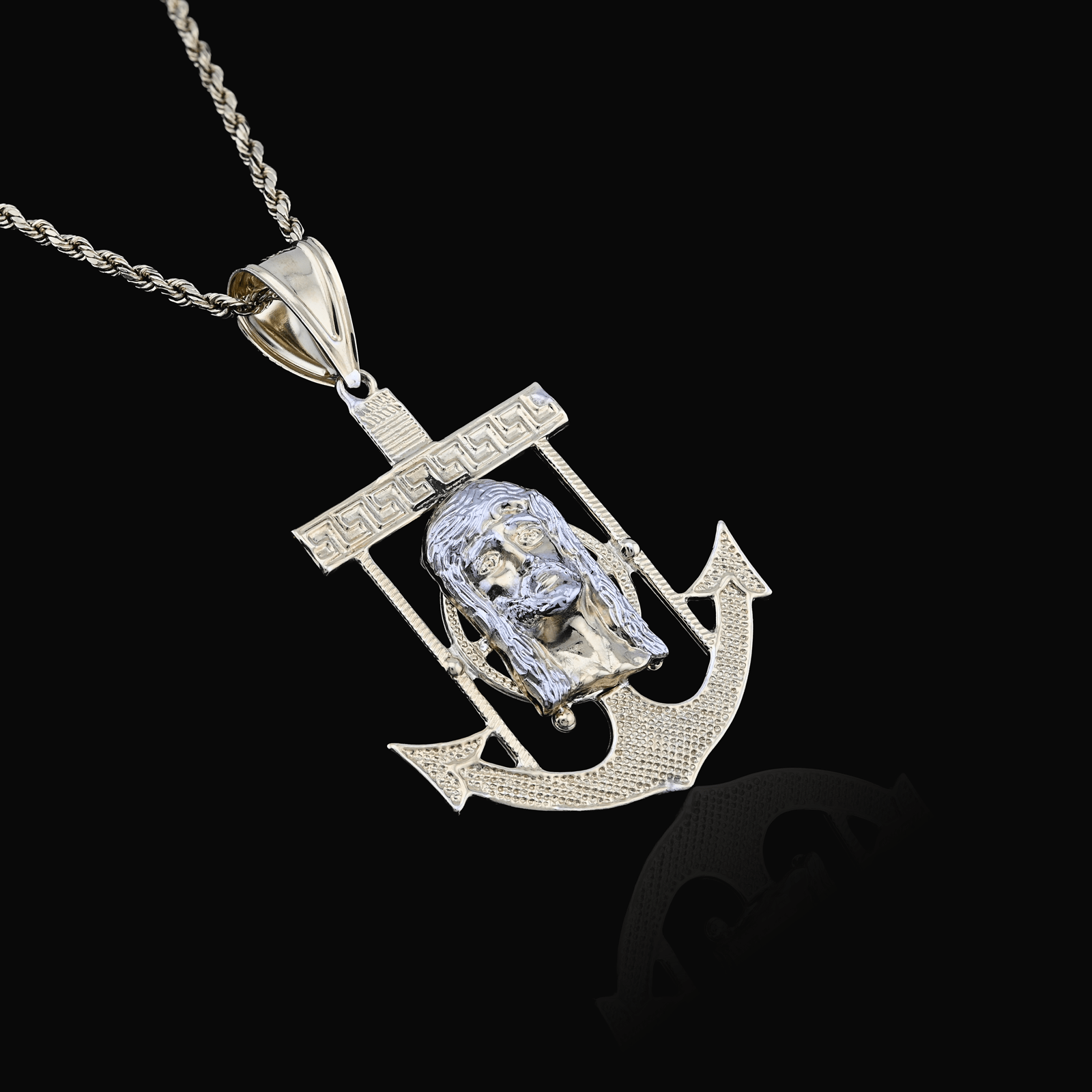 1/10th 10k Gold Bonded 925 Religious 2 - Tone Jesus Face Anchor Pendant 4.1g Charm - Elite Jewelers - Charms & Pendants